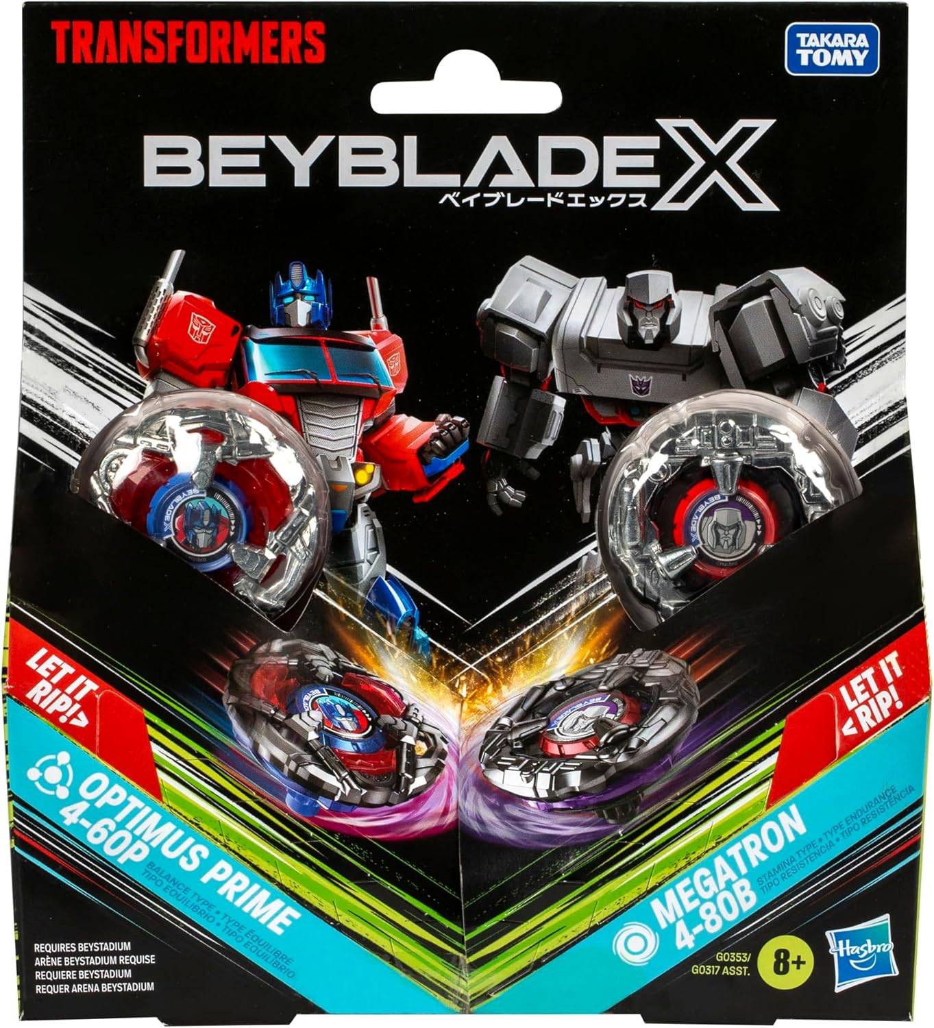 Hasbro Beyblade X Transformers Collab Optimus Prime 4-60P vs.Megatron 4-80B 8+