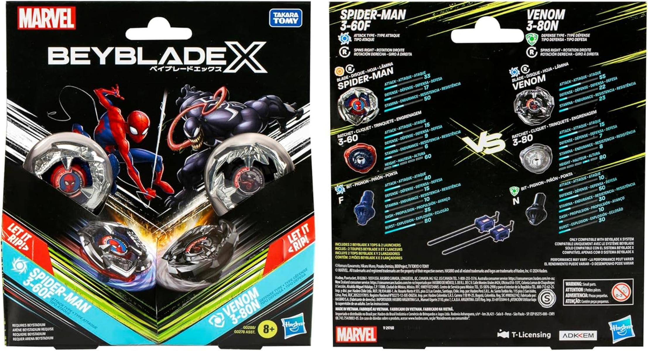 Hasbro Beyblade X Marvel Collab Spider-Man 3-60F vs. Venom 3-80N Multipack 8+