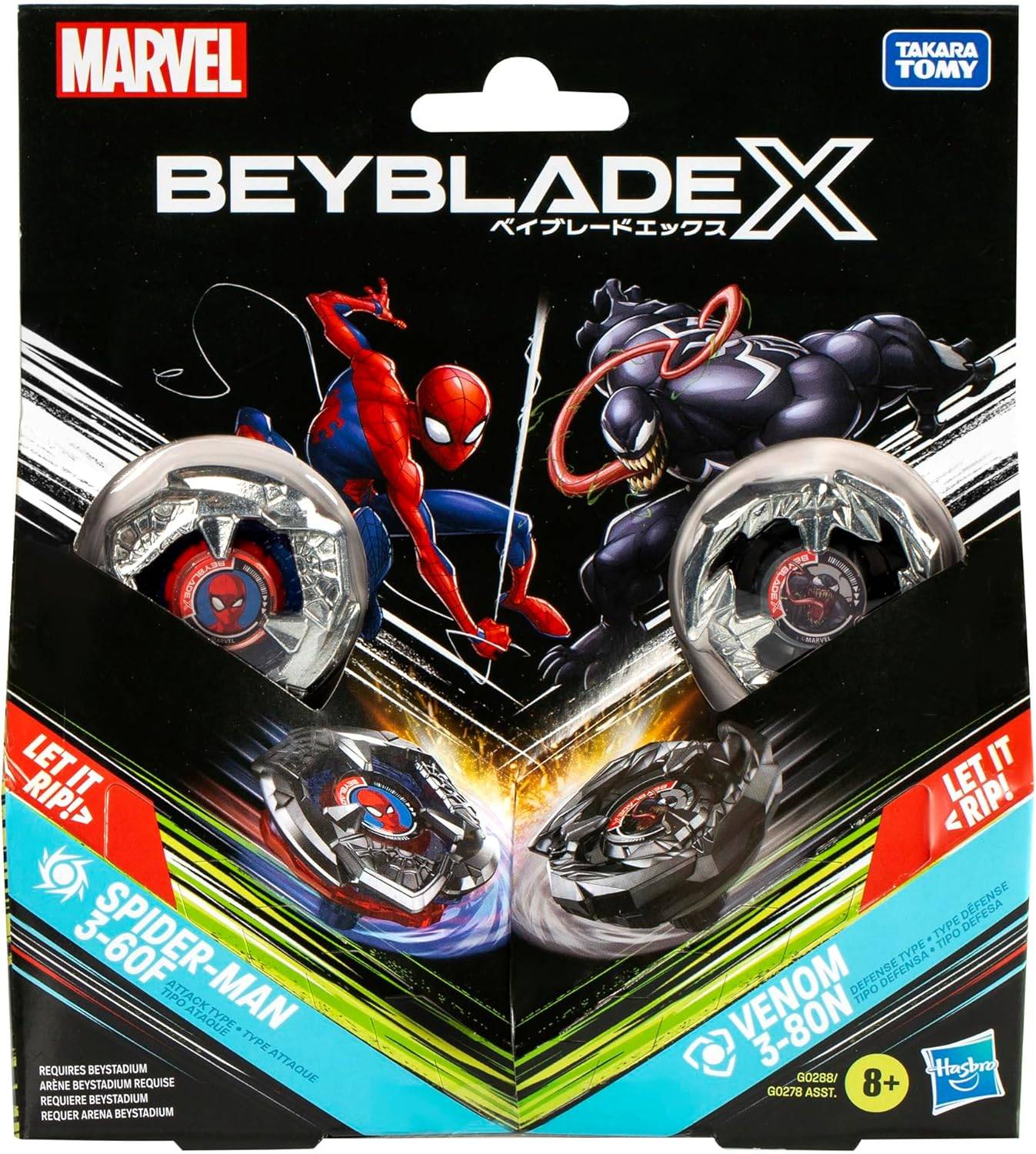 Hasbro Beyblade X Marvel Collab Spider-Man 3-60F vs. Venom 3-80N Multipack 8+