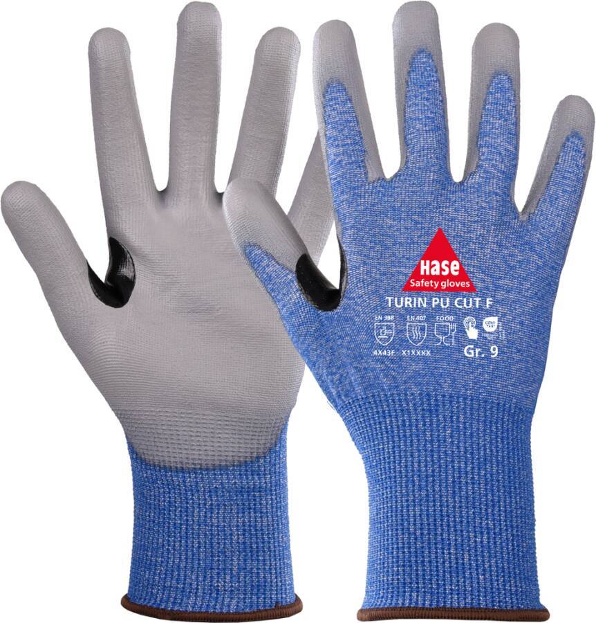 Schnittschutzhandschuh Turin PU Cut F 508572-11 Größe 11 Farbe blau / grau Trägermaterial Nylon/Tungsten, HPPE-Faser G