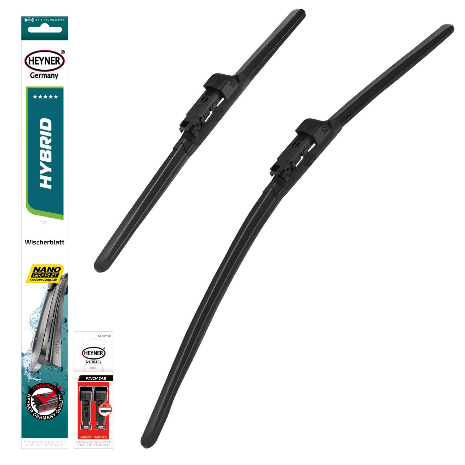 HEYNER® Scheibenwischer-Set 600 mm / 480 mm Hybrid mit PT-Adapter vorne Für Fahrer- und Beifahrerseite,
