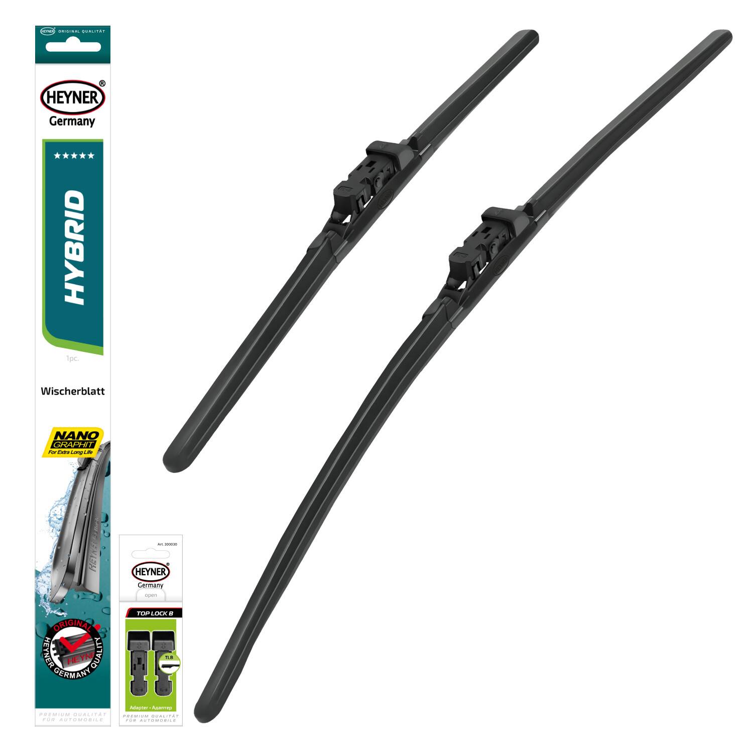 HEYNER® Scheibenwischer-Set 650 mm / 350 mm Hybrid mit TLB-Adapter vorne Für Fahrer- und Beifahrerseite,