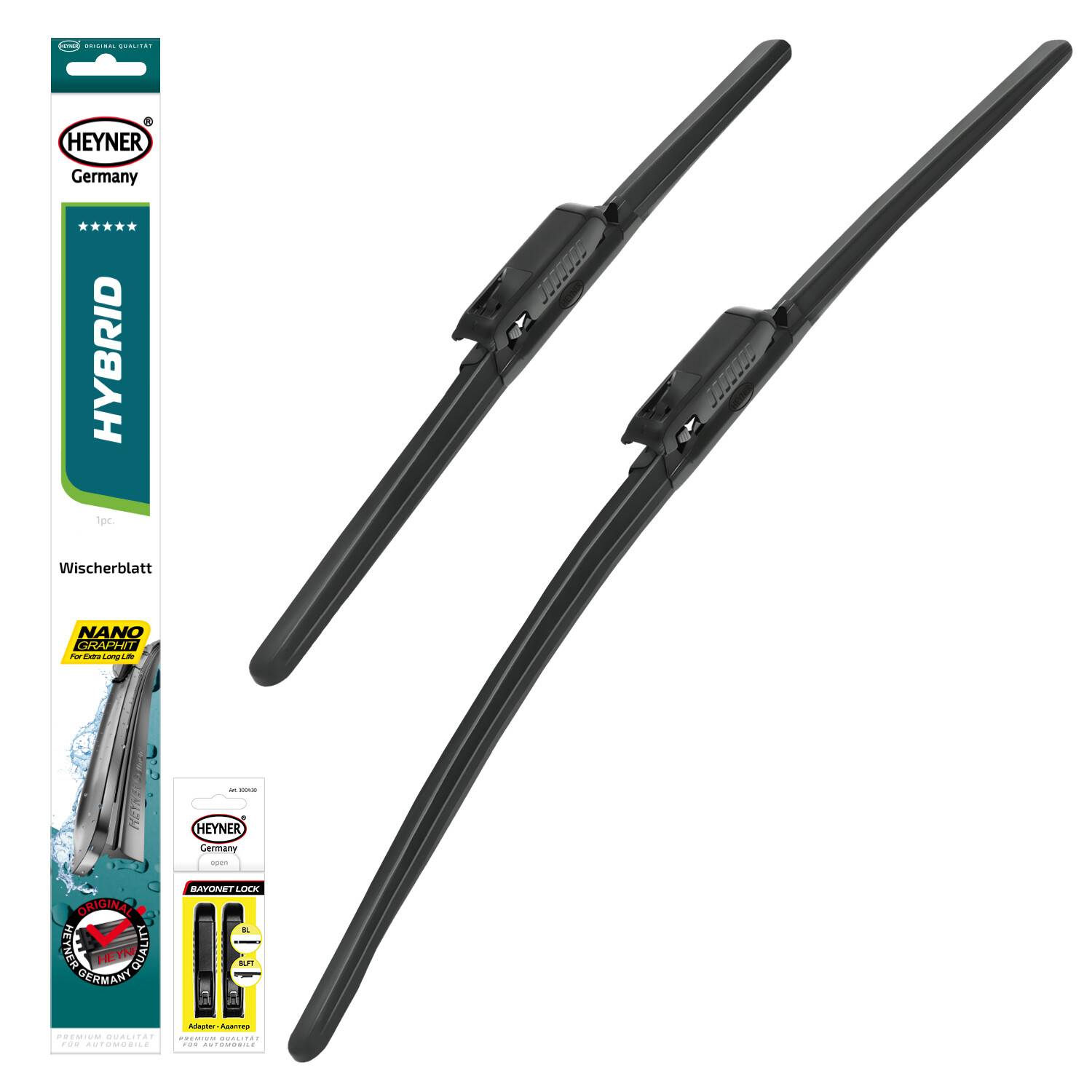 HEYNER® Scheibenwischer-Set 600 mm / 400 mm Hybrid mit BL-Adapter vorne Für Fahrer- und Beifahrerseite,