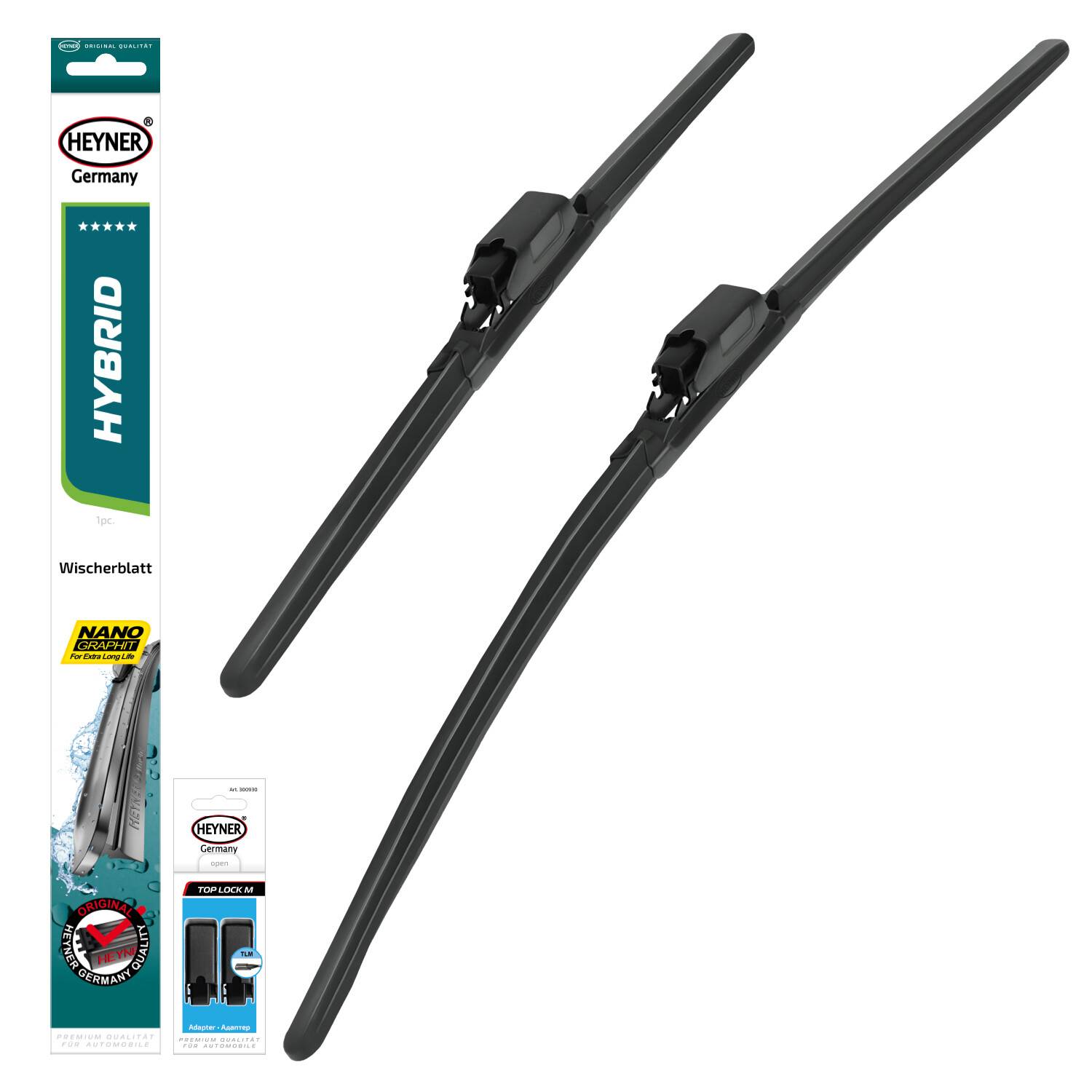 HEYNER® Scheibenwischer-Set 600 mm / 480 mm Hybrid mit TLM-Adapter vorne Für Fahrer- und Beifahrerseite,