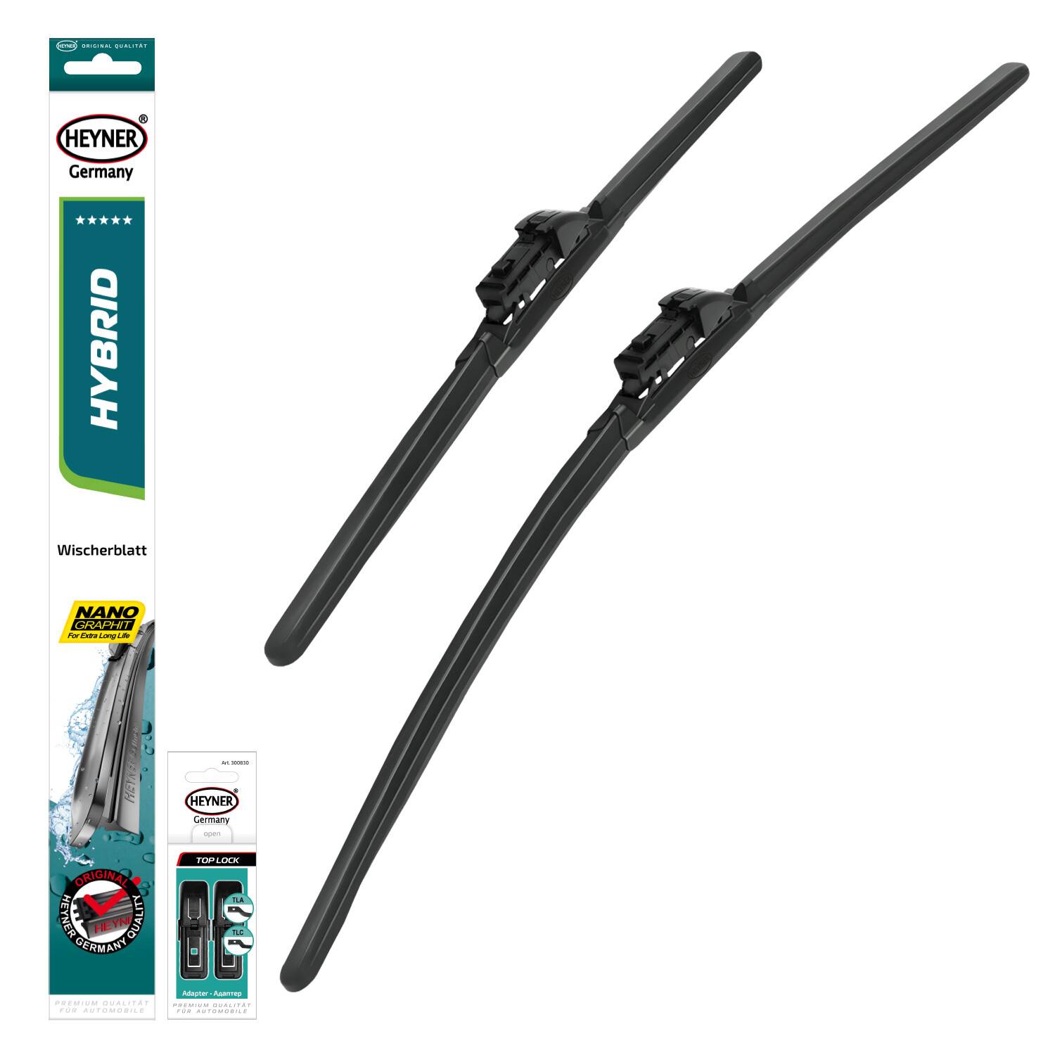 HEYNER® Scheibenwischer-Set 600 mm / 450 mm Hybrid mit TLC-Adapter vorne Für Fahrer- und Beifahrerseite,