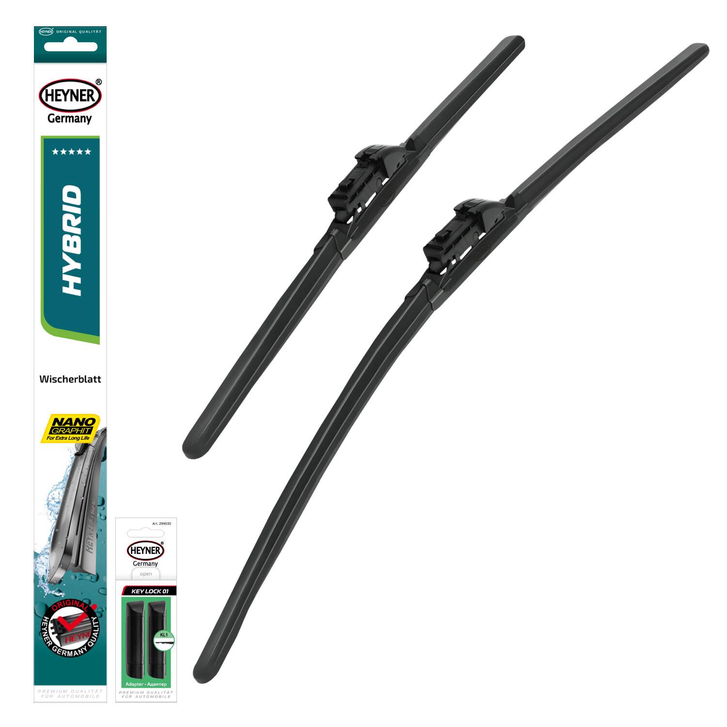 HEYNER® Scheibenwischer-Set 650 mm / 480 mm Hybrid mit KL1-Adapter vorne Für Fahrer- und Beifahrerseite,