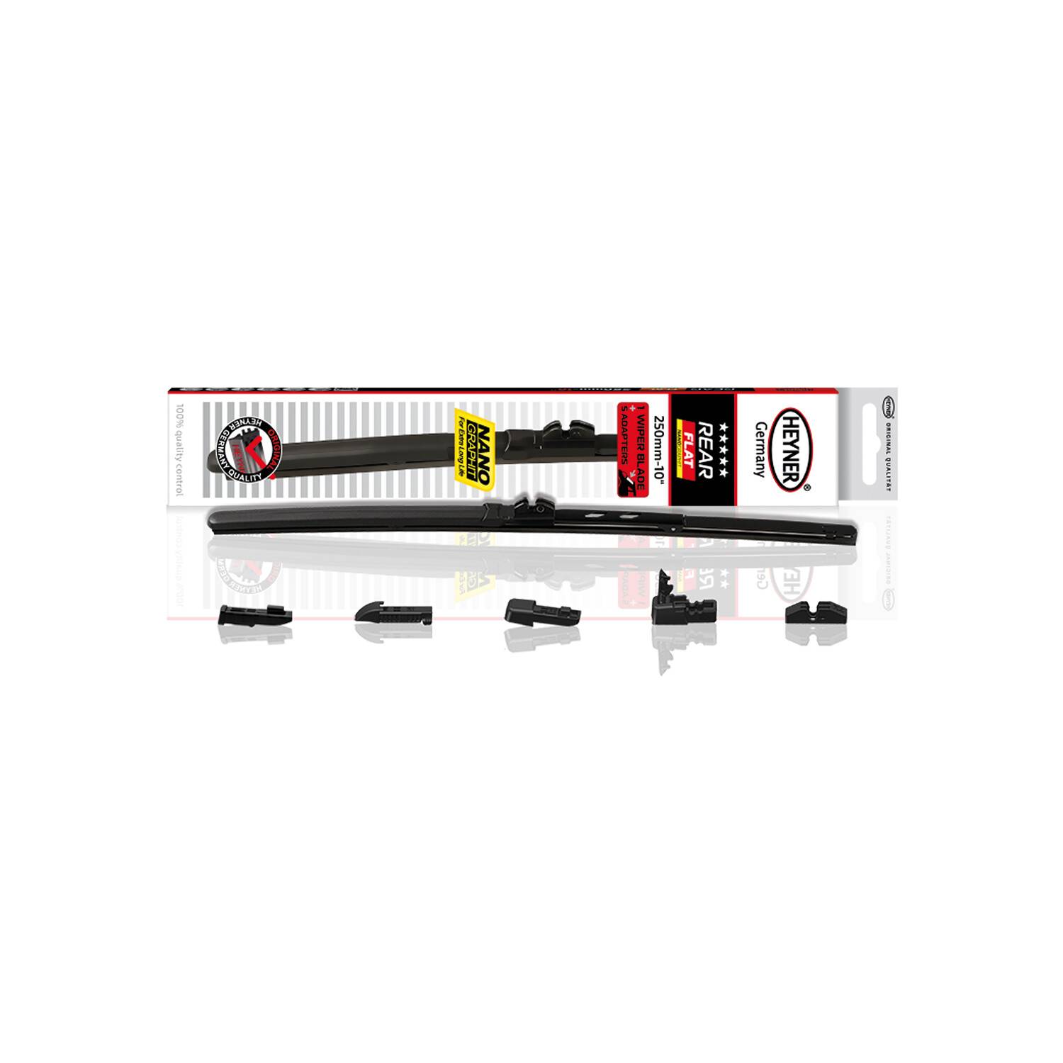 HEYNER® Heckwischerblatt REAR FLAT 10 Zoll / 250 mm mit Adapter Set Aerodynamischer Flachbalken-Heckwischer mit