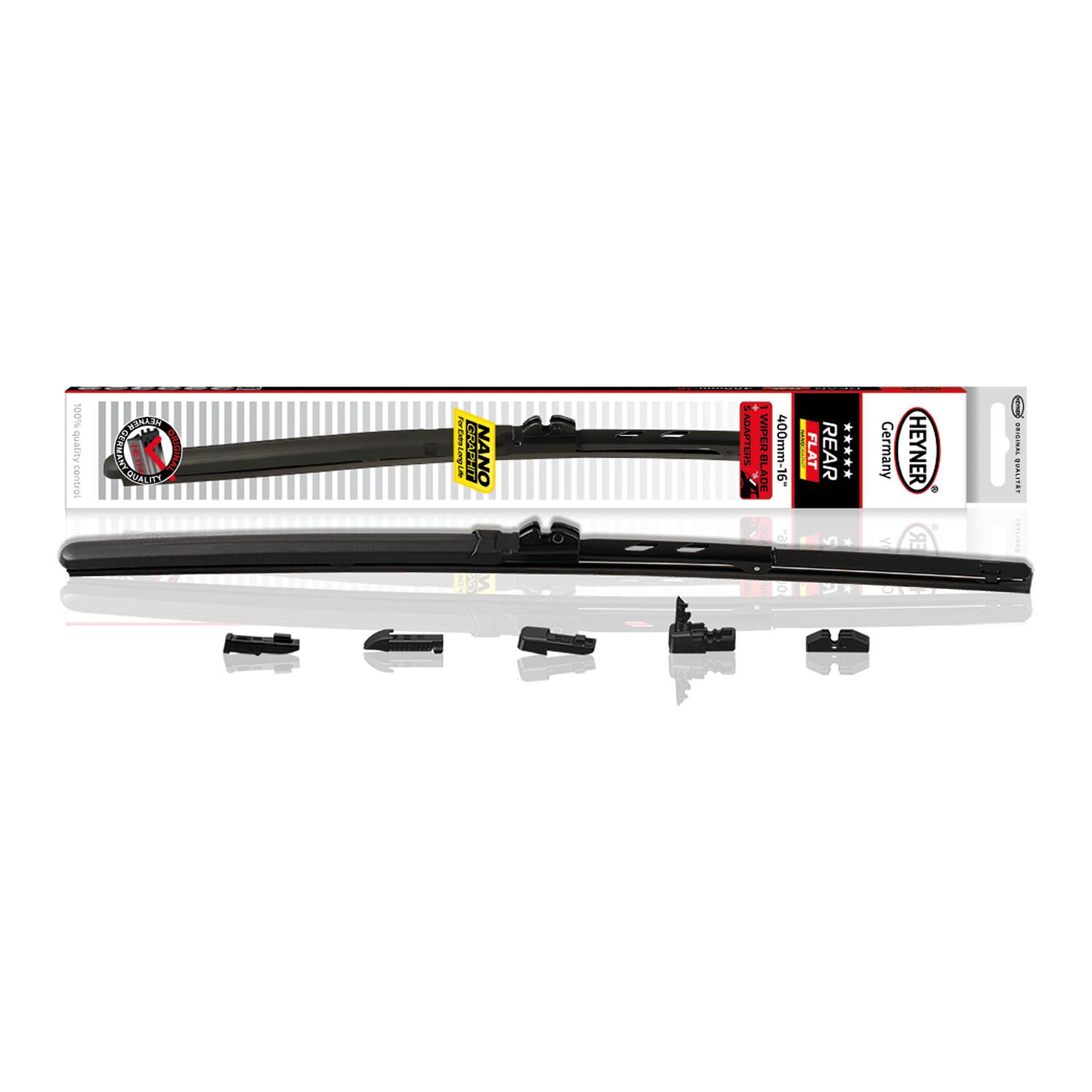 HEYNER® Heckwischerblatt REAR FLAT 16 Zoll / 400 mm mit Adapter Set Aerodynamischer Flachbalken-Heckwischer mit