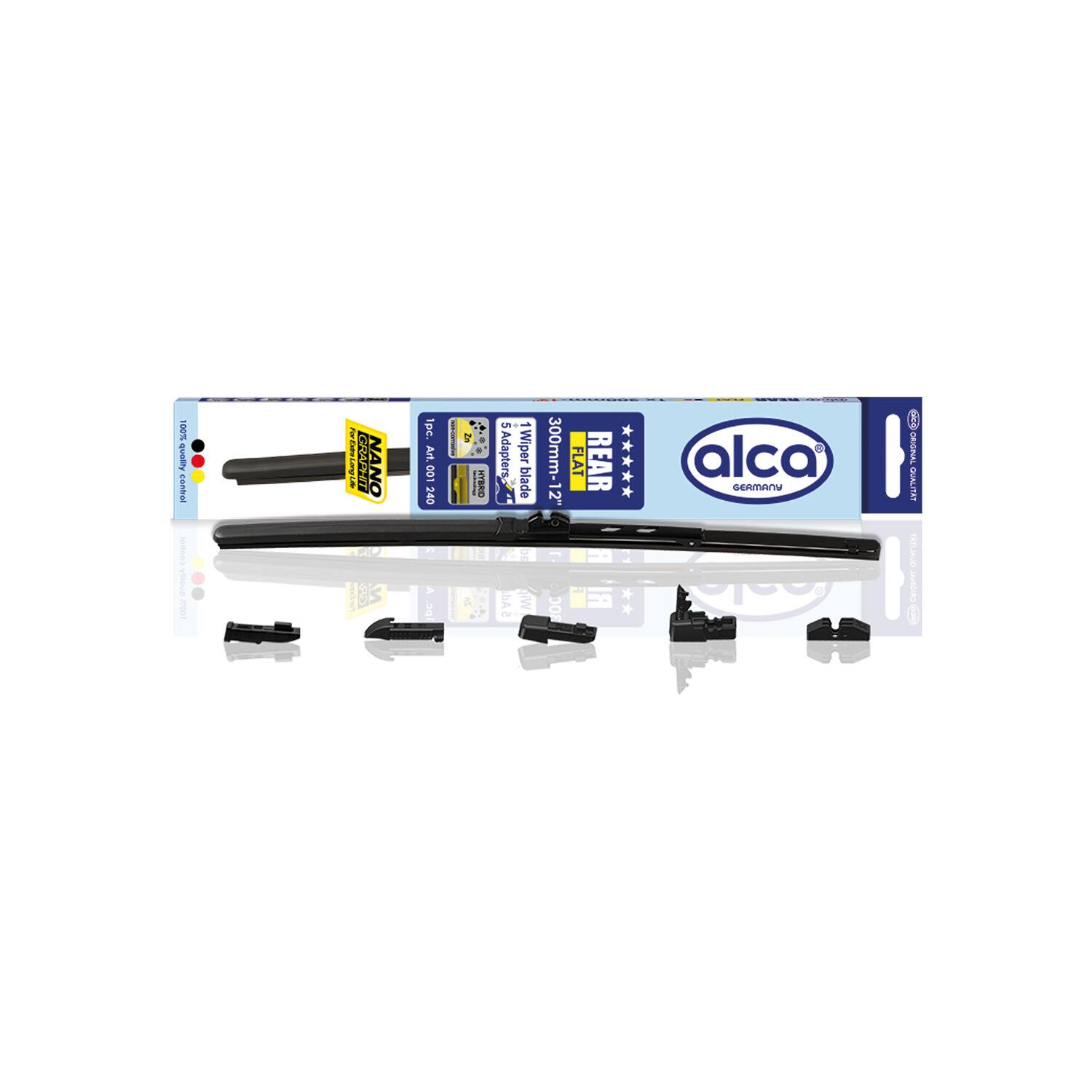 alca® Heckwischerblatt REAR FLAT 12 Zoll / 300 mm mit Adapter Aerodynamischer Flachbalken-Heckwischer mit