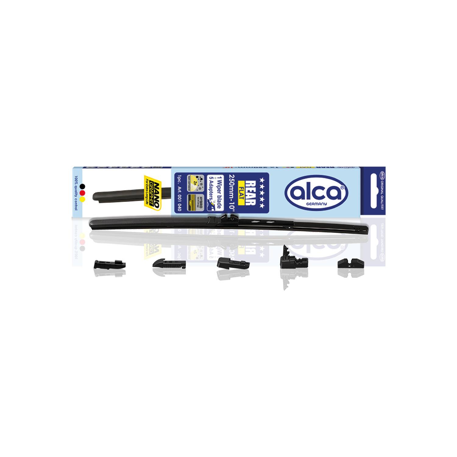alca® Heckwischerblatt REAR FLAT 10 Zoll / 250 mm mit Adapter Aerodynamischer Flachbalken-Heckwischer mit