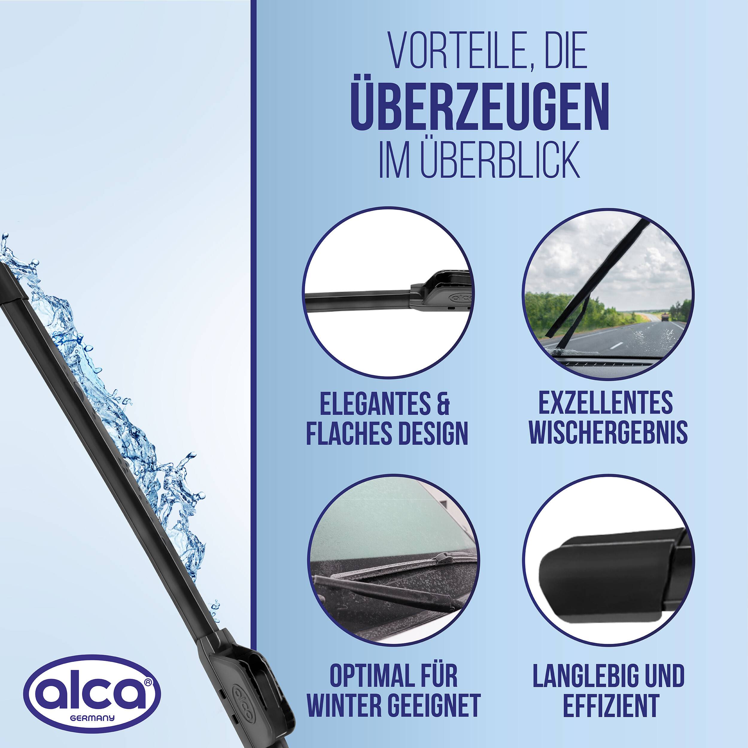 alca® Scheibenwischer Komplettset für MAZDA 323 03.1991 - 09.2003, U-FLAT Flachbalkenwischer,