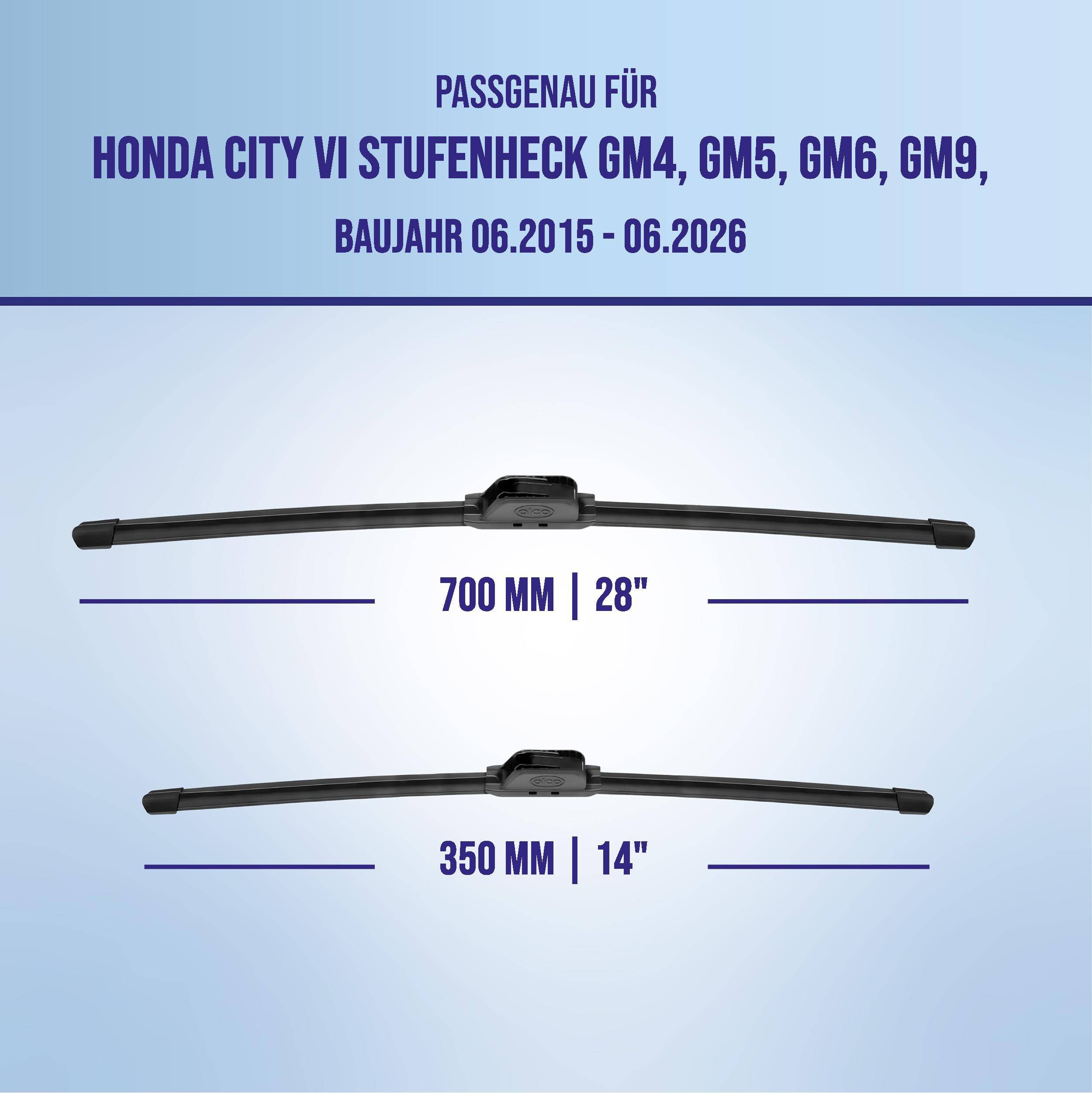 Scheibenwischerset für Honda City VI Stufenheck GM4, GM5, GM6, GM9, Modelljahre 06.2015-06.2026; Größen 700 mm (28