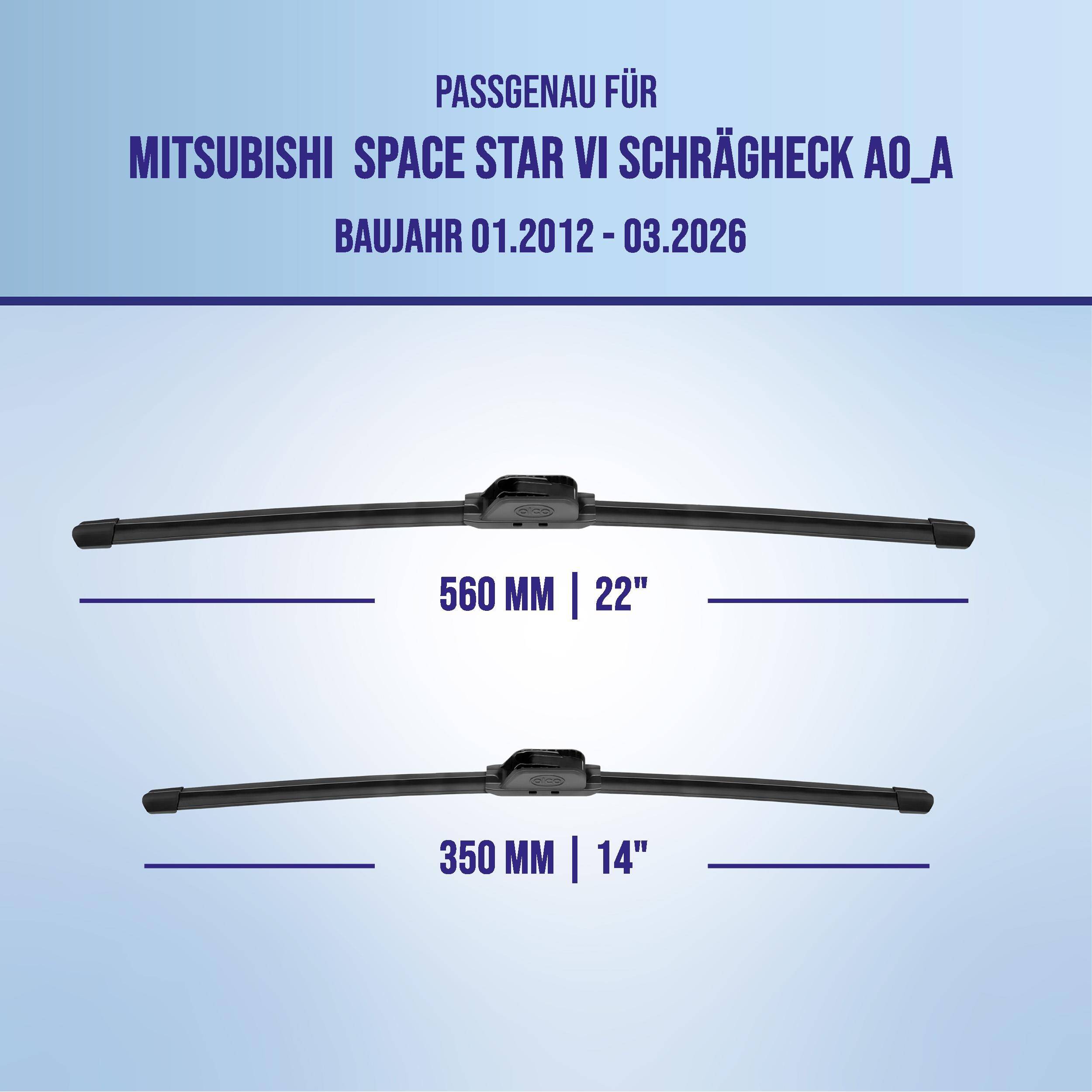 alca® Scheibenwischer ideal für MITSUBISHI SPACE STAR VI Schrägheck (01.2012 - 06.2026) U-FLAT Flachbalkenwischer