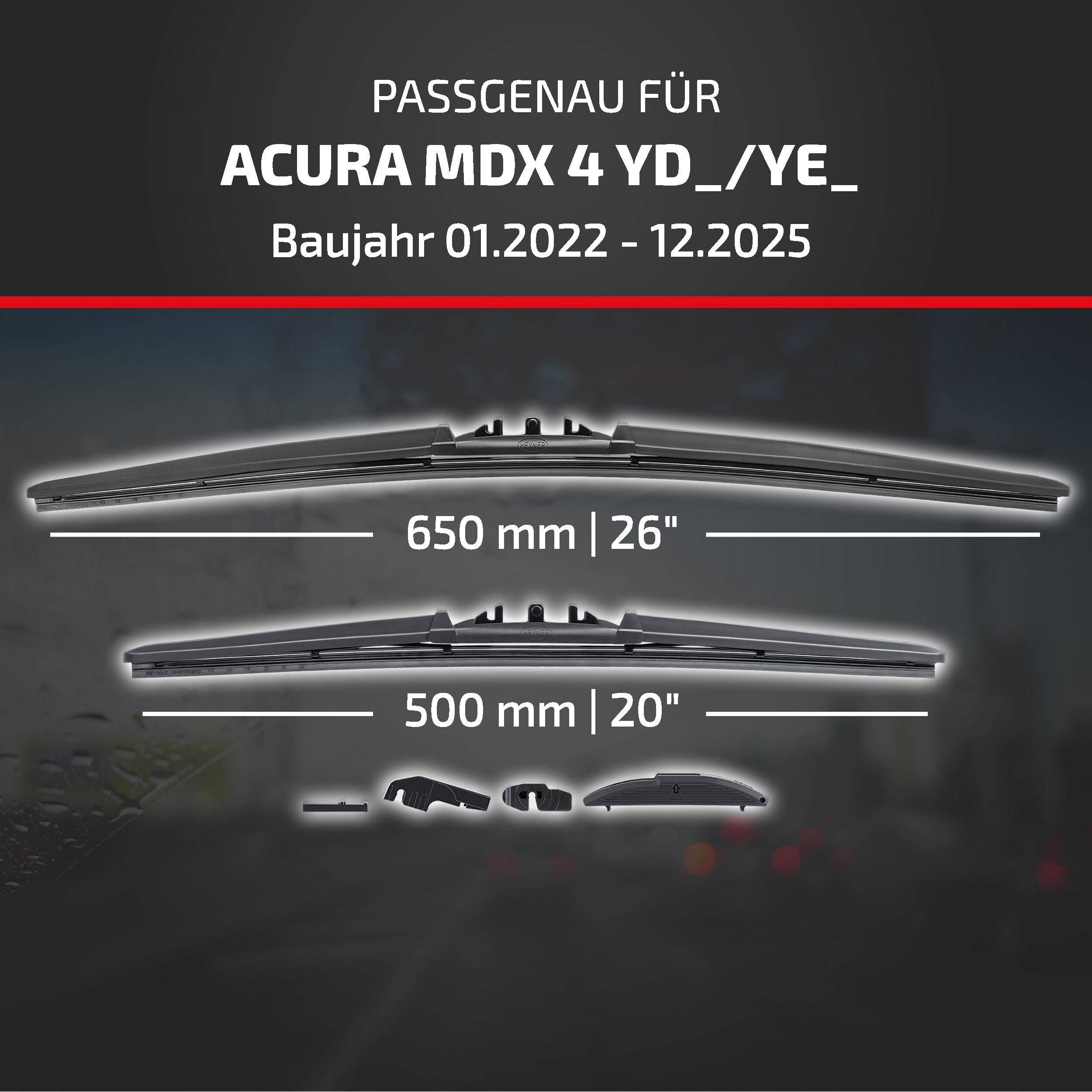 HEYNER® Scheibenwischer komp. mit ACURA MDX 4 (01.2022 - 12.2025) HYBRID Flachbalkenwischer