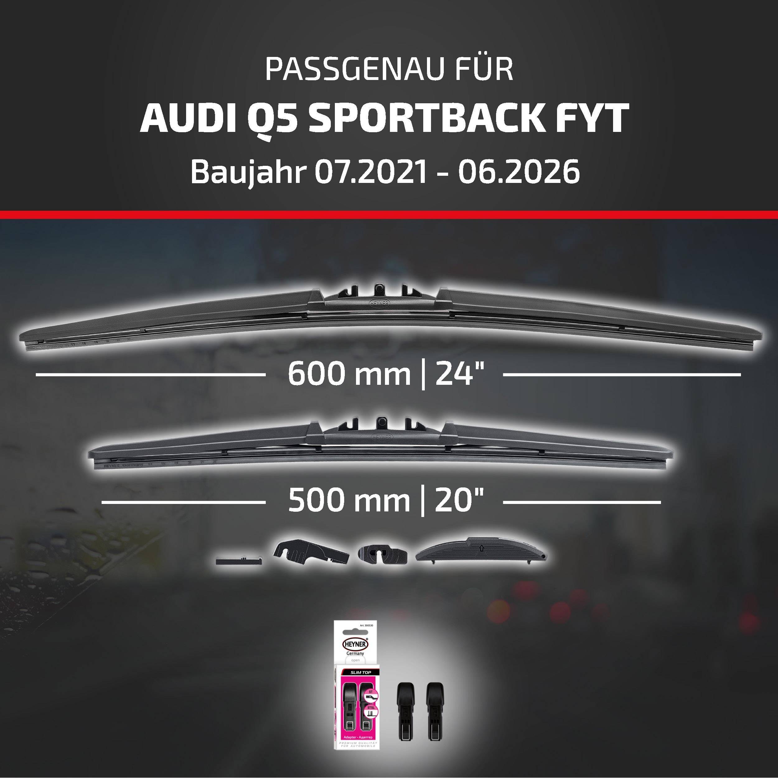 HEYNER® Scheibenwischer für AUDI Q5 SPORTBACK 07.2021 - 08.2026, HYBRID Flachbalkenwischer,