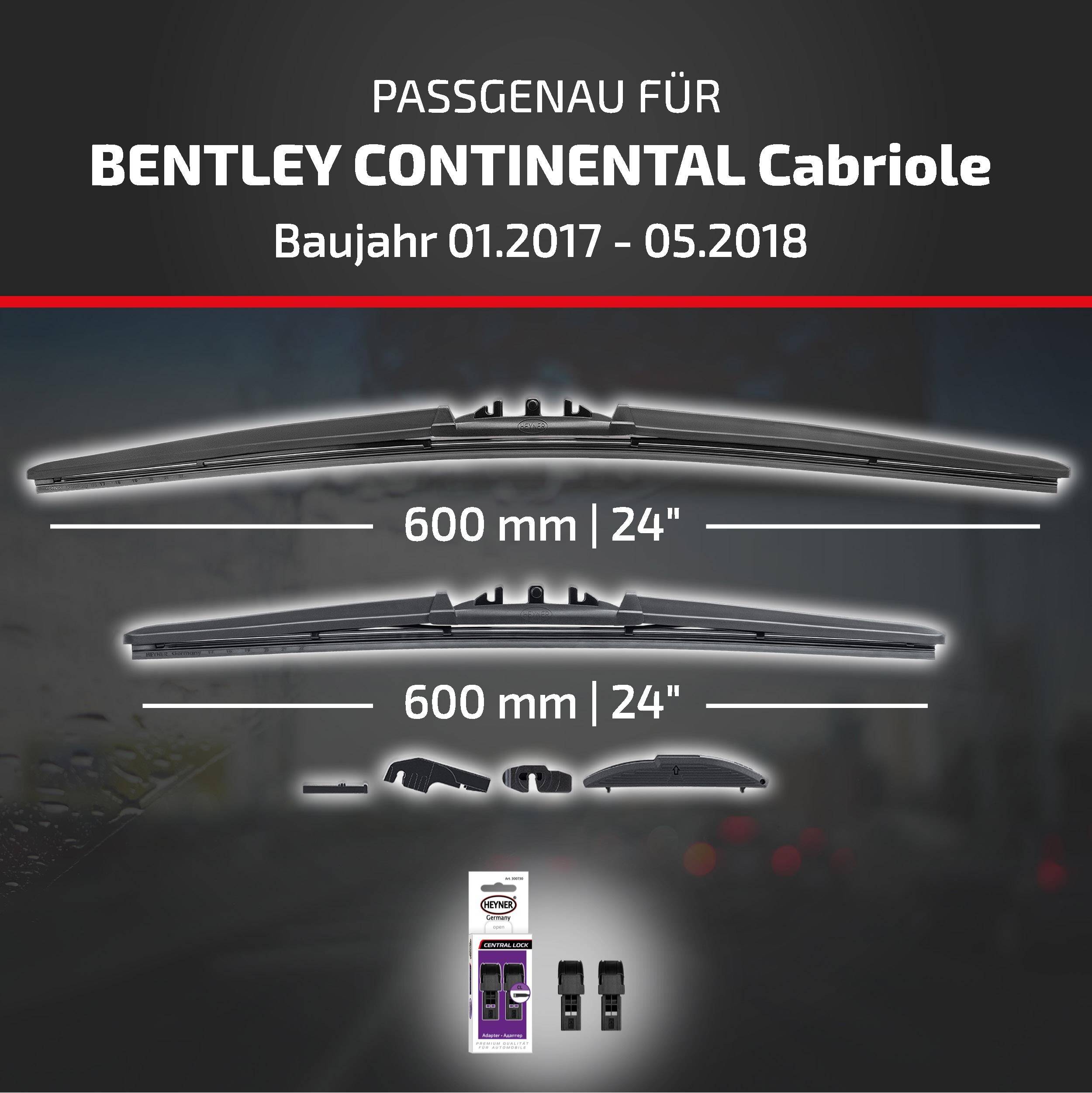 HEYNER® Scheibenwischer für BENTLEY CONTINENTAL Cabriolet 01.2017 - 05.2018, HYBRID Flachbalkenwischer,