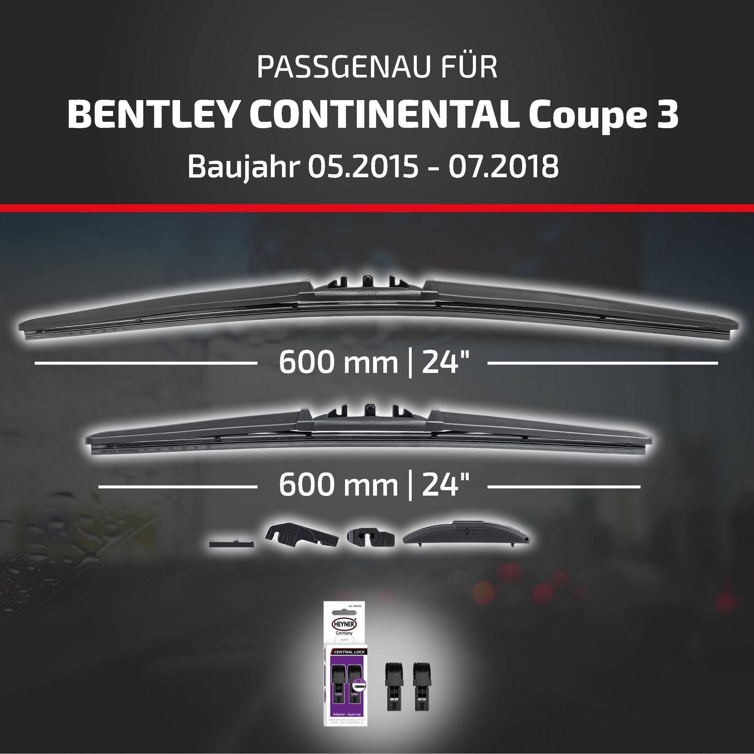 HEYNER® Scheibenwischer für BENTLEY CONTINENTAL Coupe 05.2015 - 07.2018, HYBRID Flachbalkenwischer,