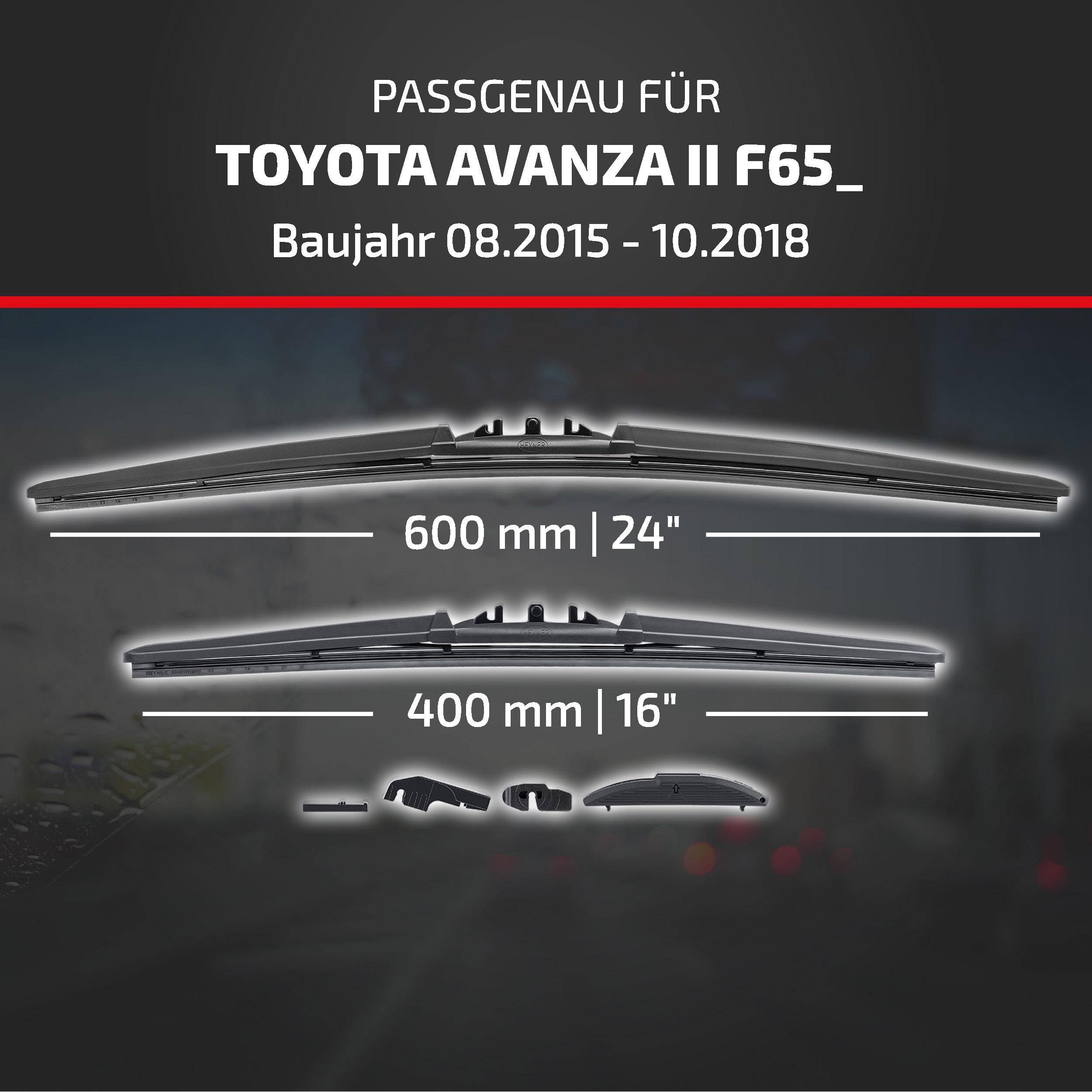 HEYNER® Scheibenwischer für TOYOTA AVANZA II 08.2015 - 10.2018, HYBRID Flachbalkenwischer,