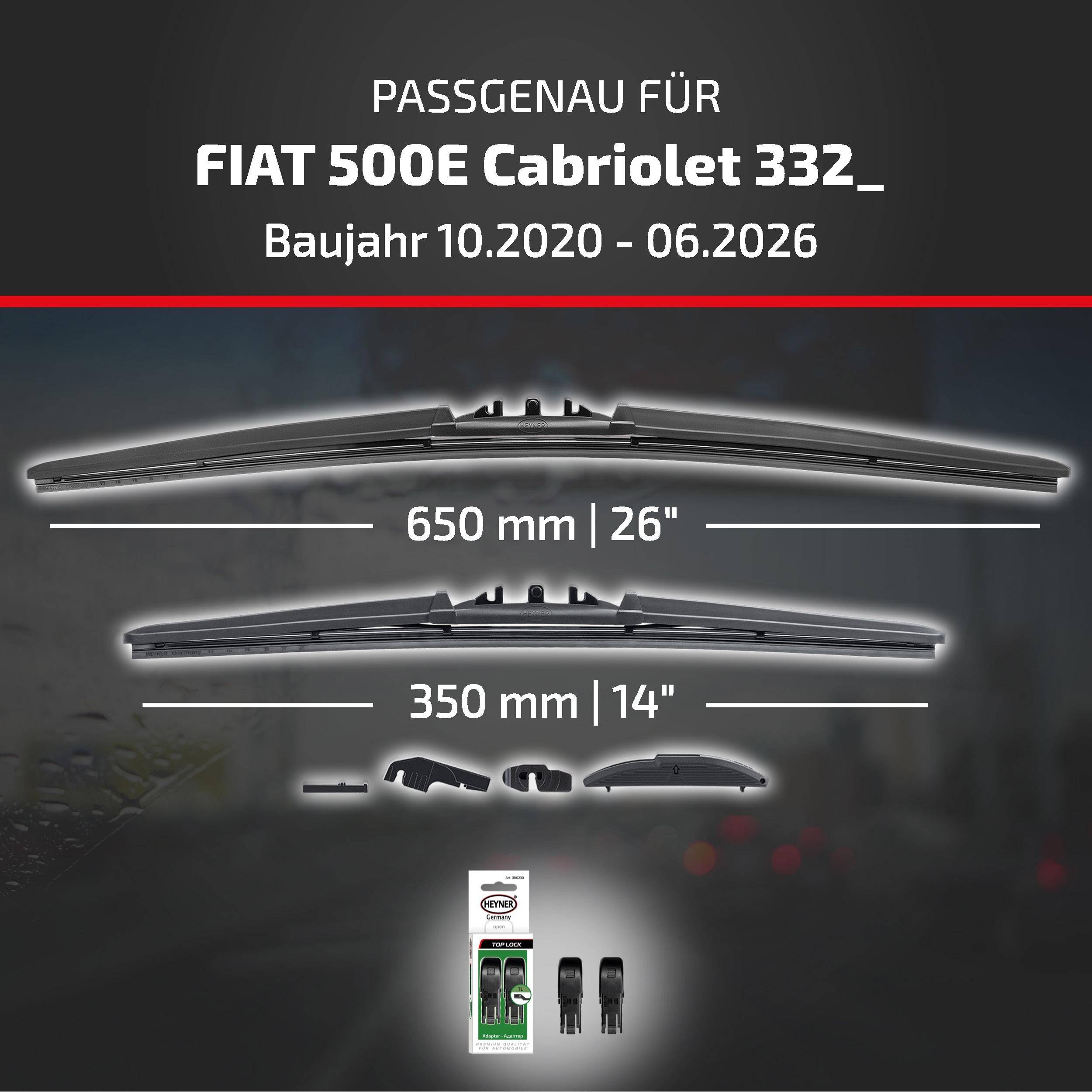HEYNER® Scheibenwischer für FIAT 500E Cabriolet 10.2020 - 08.2026, HYBRID Flachbalkenwischer,