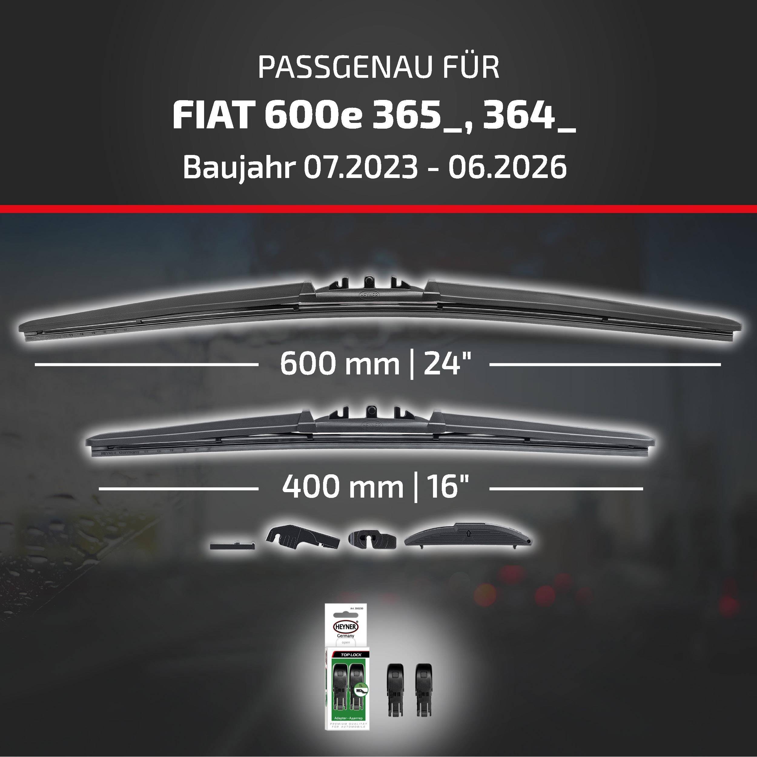 Scheibenwischer-Kompatibilitätsgrafik für das Modell „FIAT 600e 365_, 364_