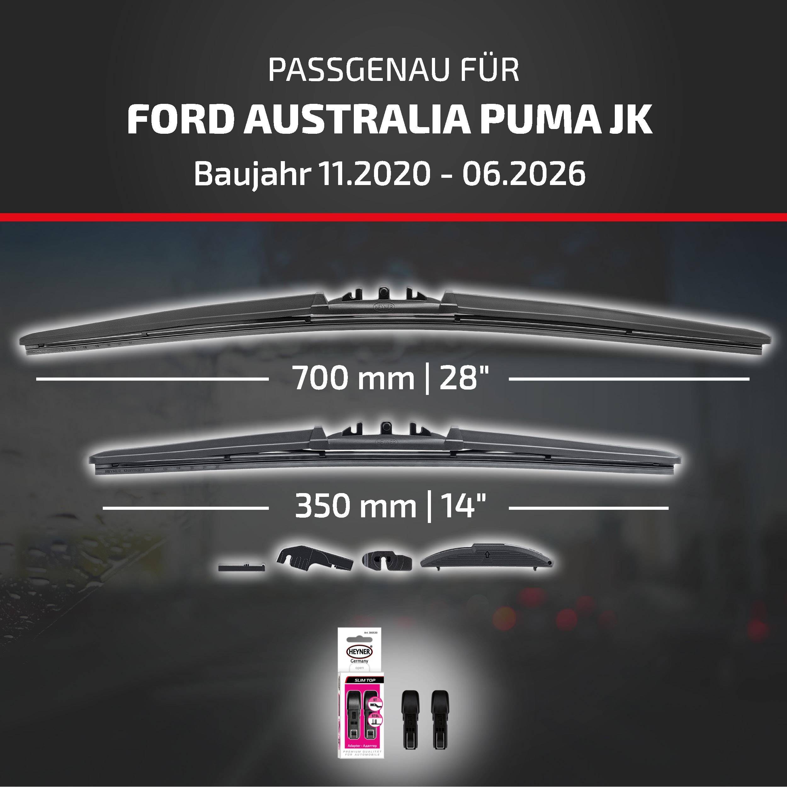 Kompatibilitätsgrafik für Ford Australia Puma JK (11/2020-06/2026) mit Wischergröße: 700 mm/28