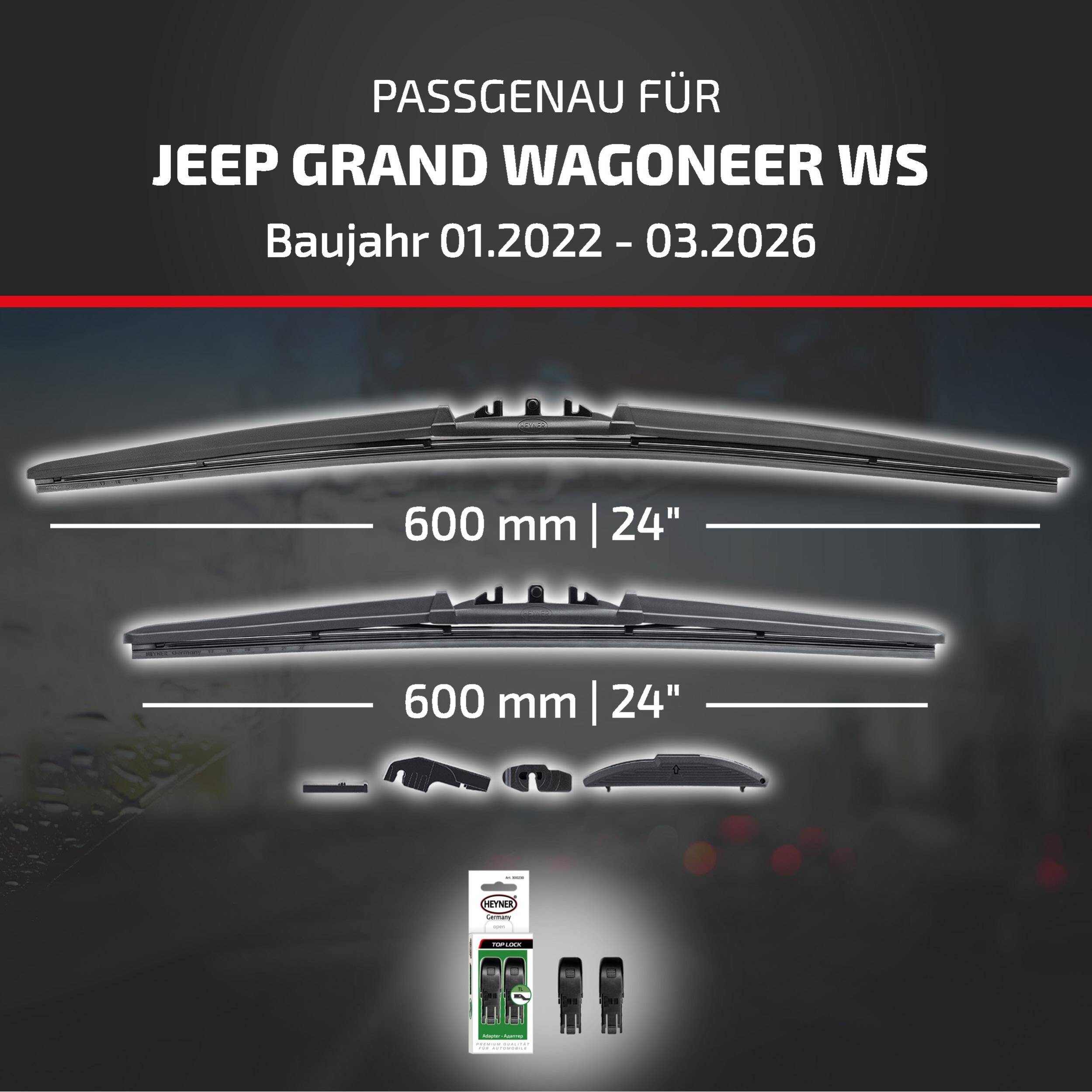 HEYNER® Scheibenwischer komp. mit JEEP GRAND WAGONEER (01.2022 - 04.2026) HYBRID Flachbalkenwischer