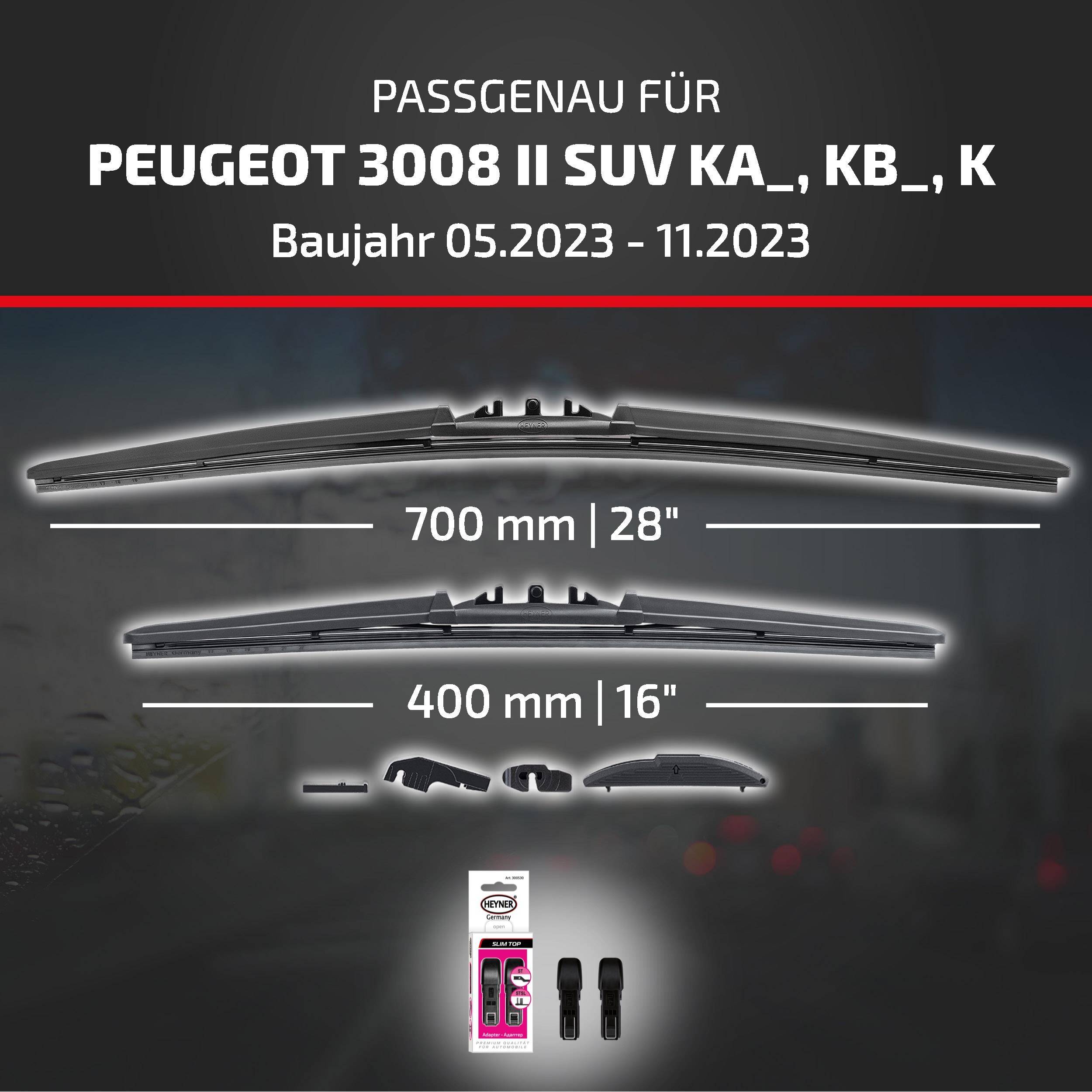 HEYNER® Scheibenwischer komp. mit PEUGEOT 3008 II SUV (05.2023 - 11.2023) HYBRID Flachbalkenwischer