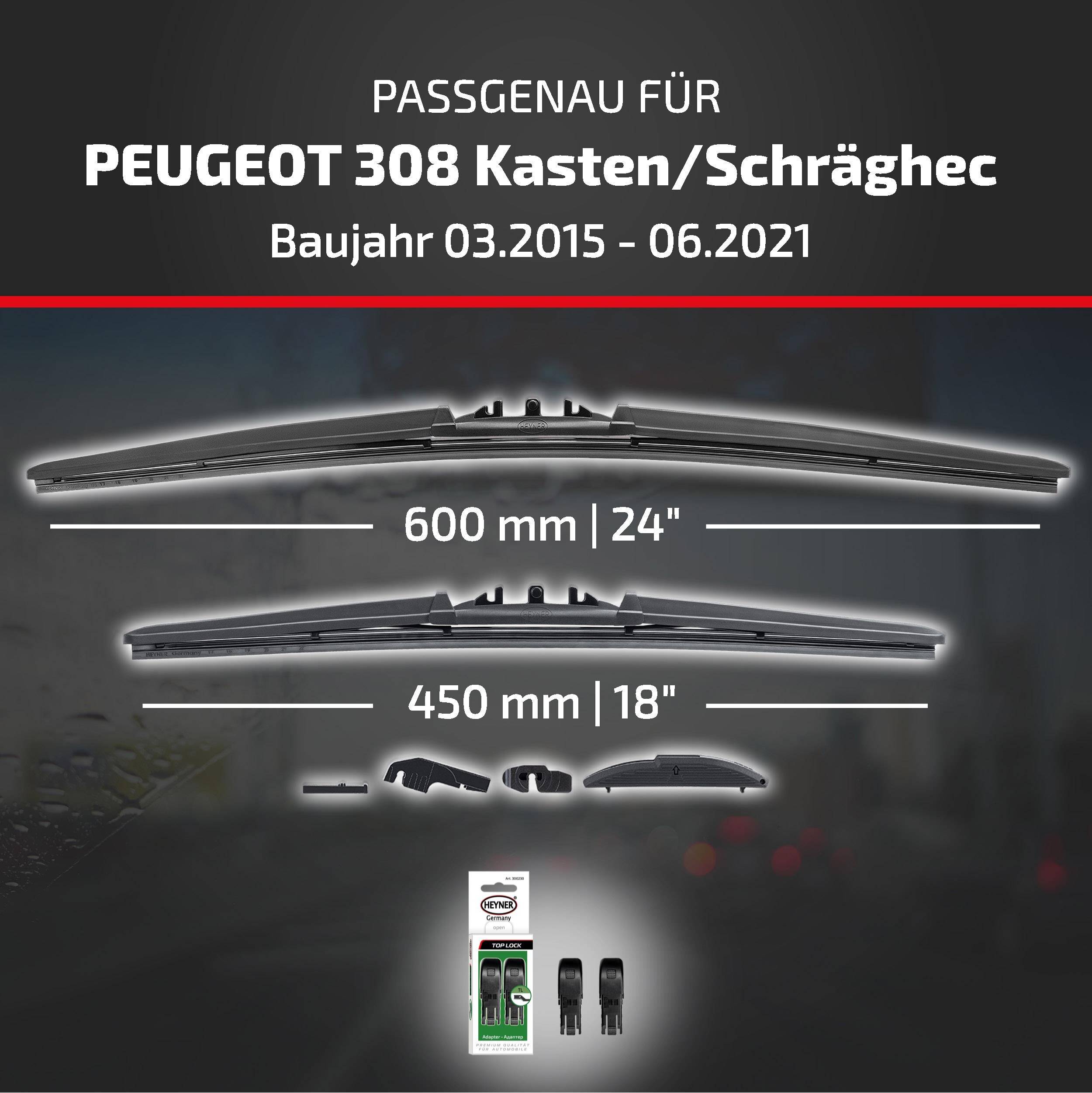 HEYNER® Scheibenwischer komp. mit PEUGEOT 308 Kasten/Schrägheck (03.2015 - 06.2021) HYBRID Flachbalkenwischer