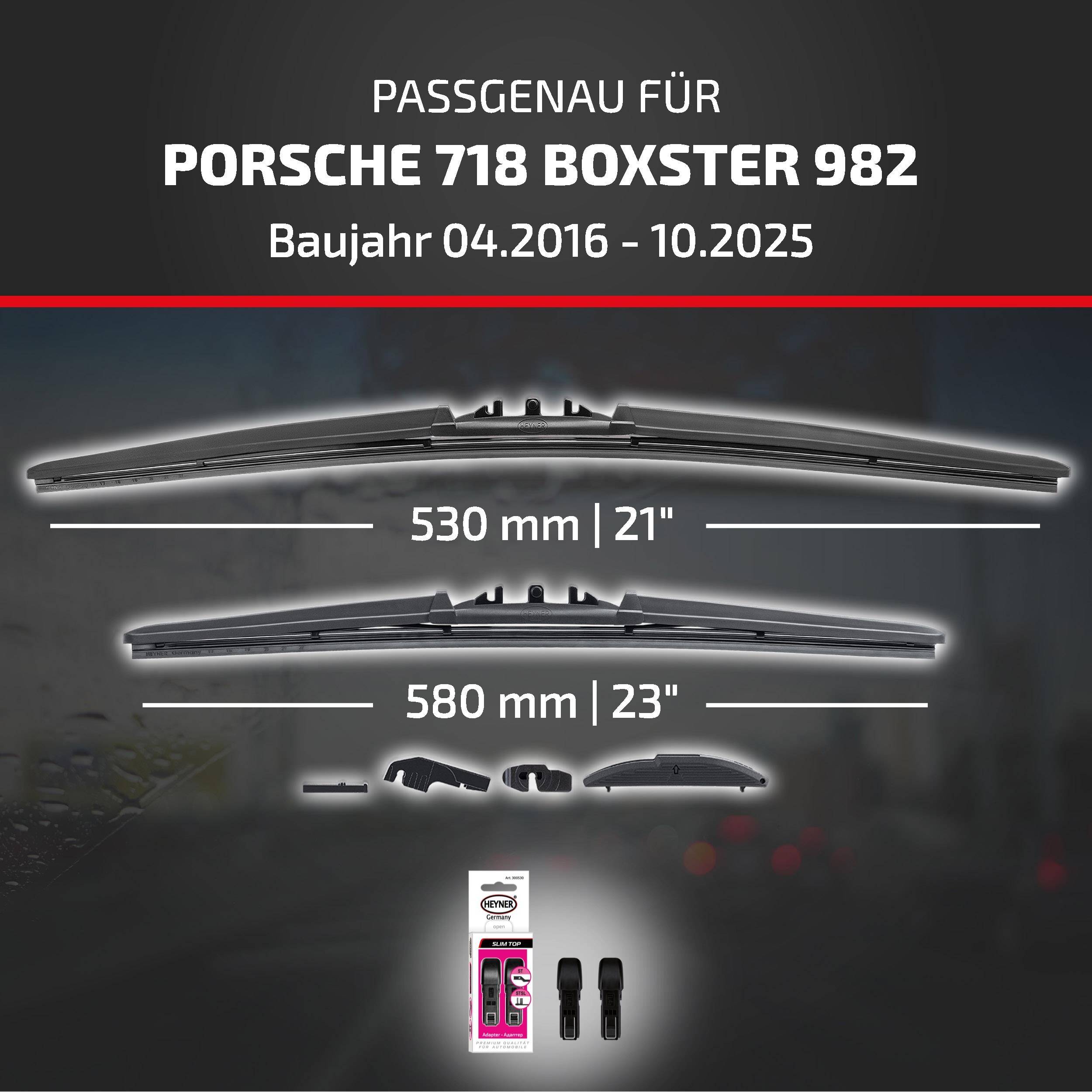 HEYNER® Scheibenwischer für PORSCHE 718 BOXSTER 04.2016 - 10.2025, HYBRID Flachbalkenwischer,
