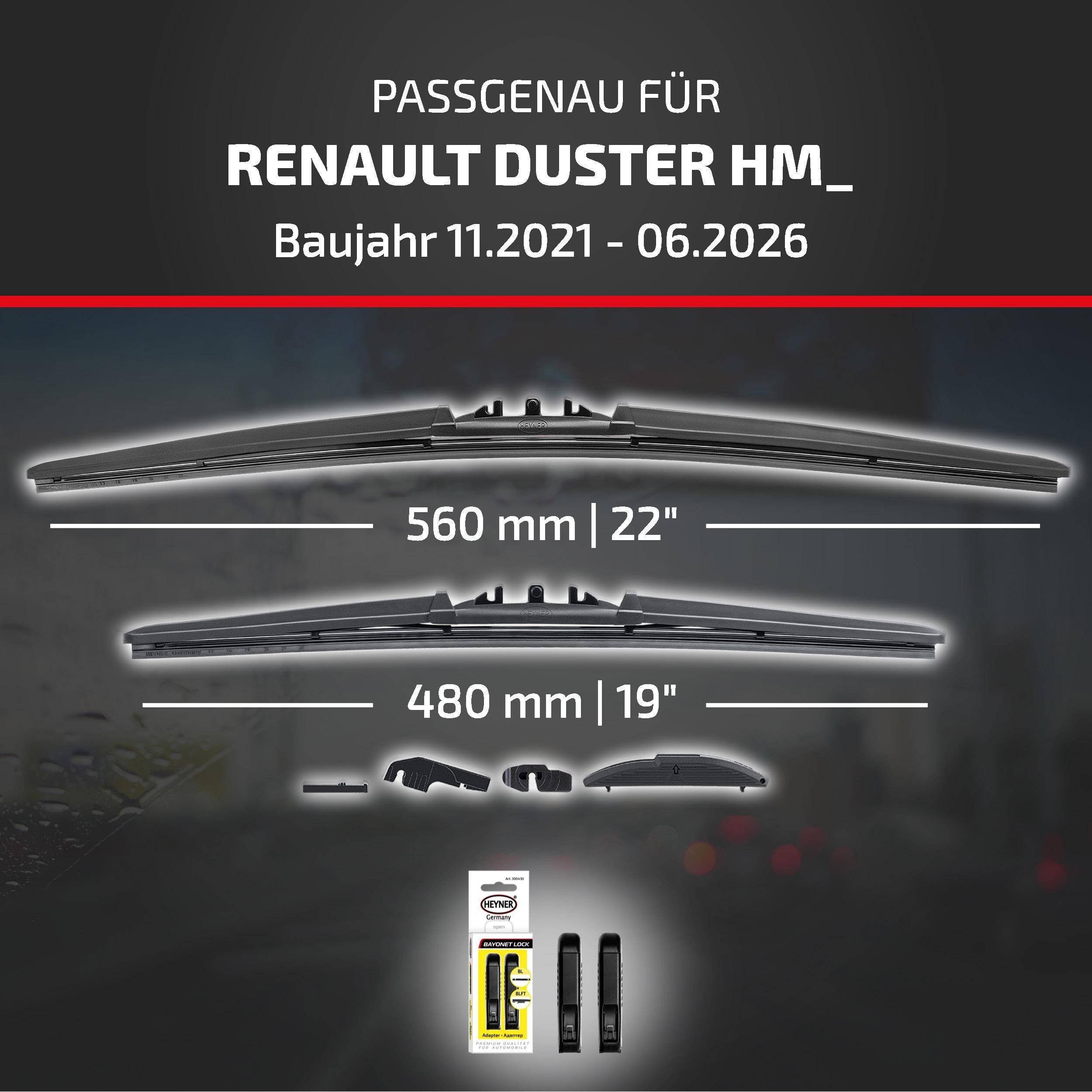 HEYNER® Scheibenwischer für RENAULT DUSTER 11.2021 - 08.2026, HYBRID Flachbalkenwischer,