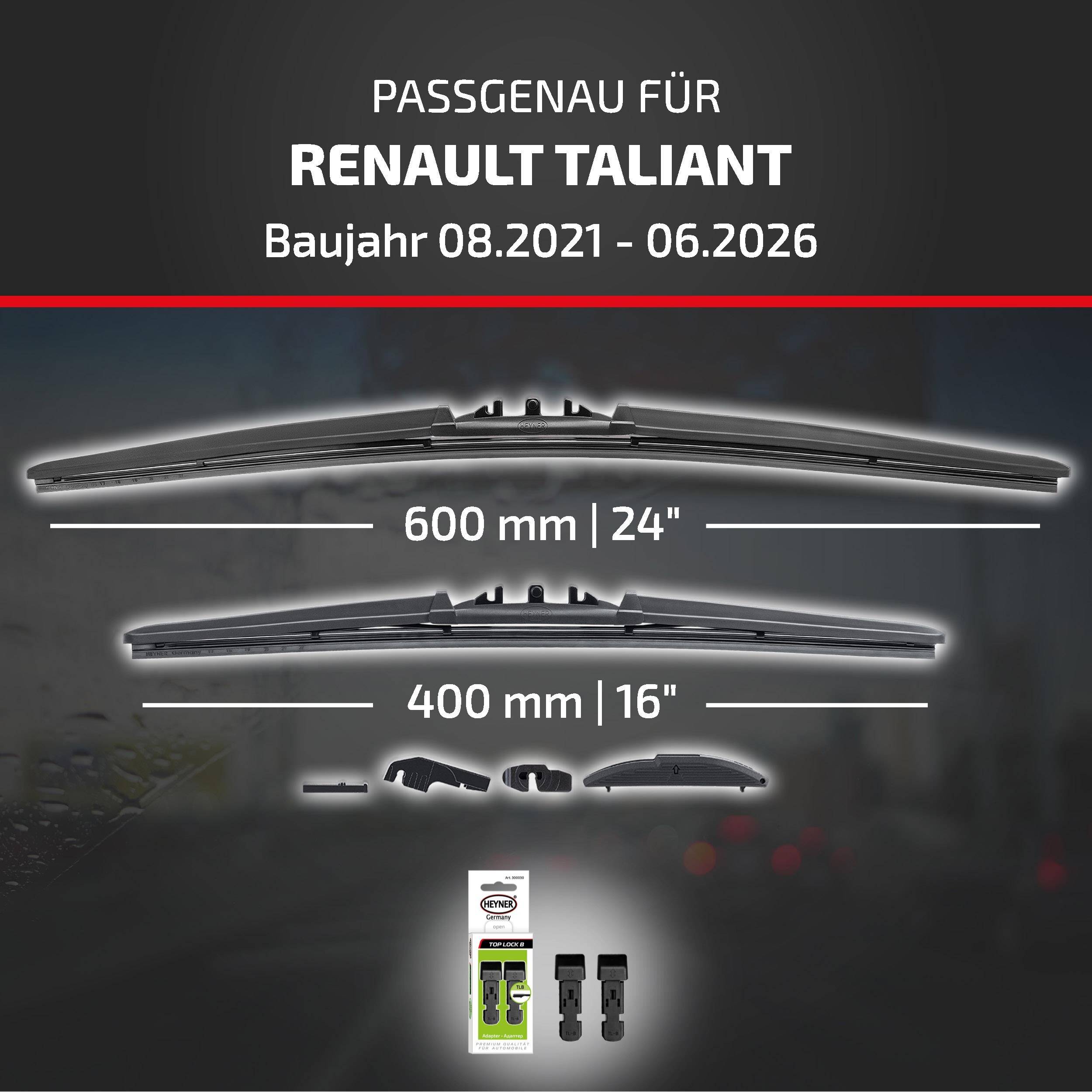 HEYNER® Scheibenwischer für RENAULT TALIANT 08.2021 - 08.2026, HYBRID Flachbalkenwischer,