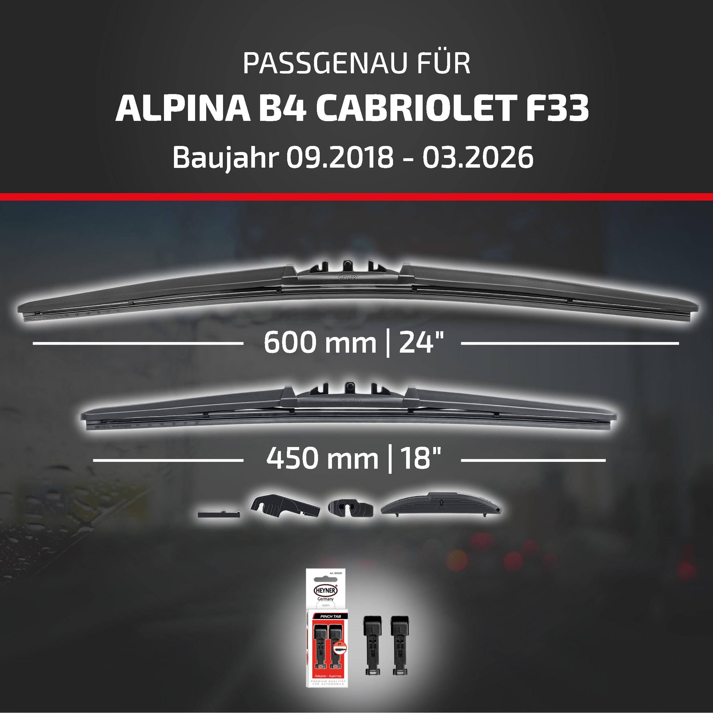HEYNER® Scheibenwischer komp. mit ALPINA B4 CABRIOLET (09.2018 - 04.2026) HYBRID Flachbalkenwischer
