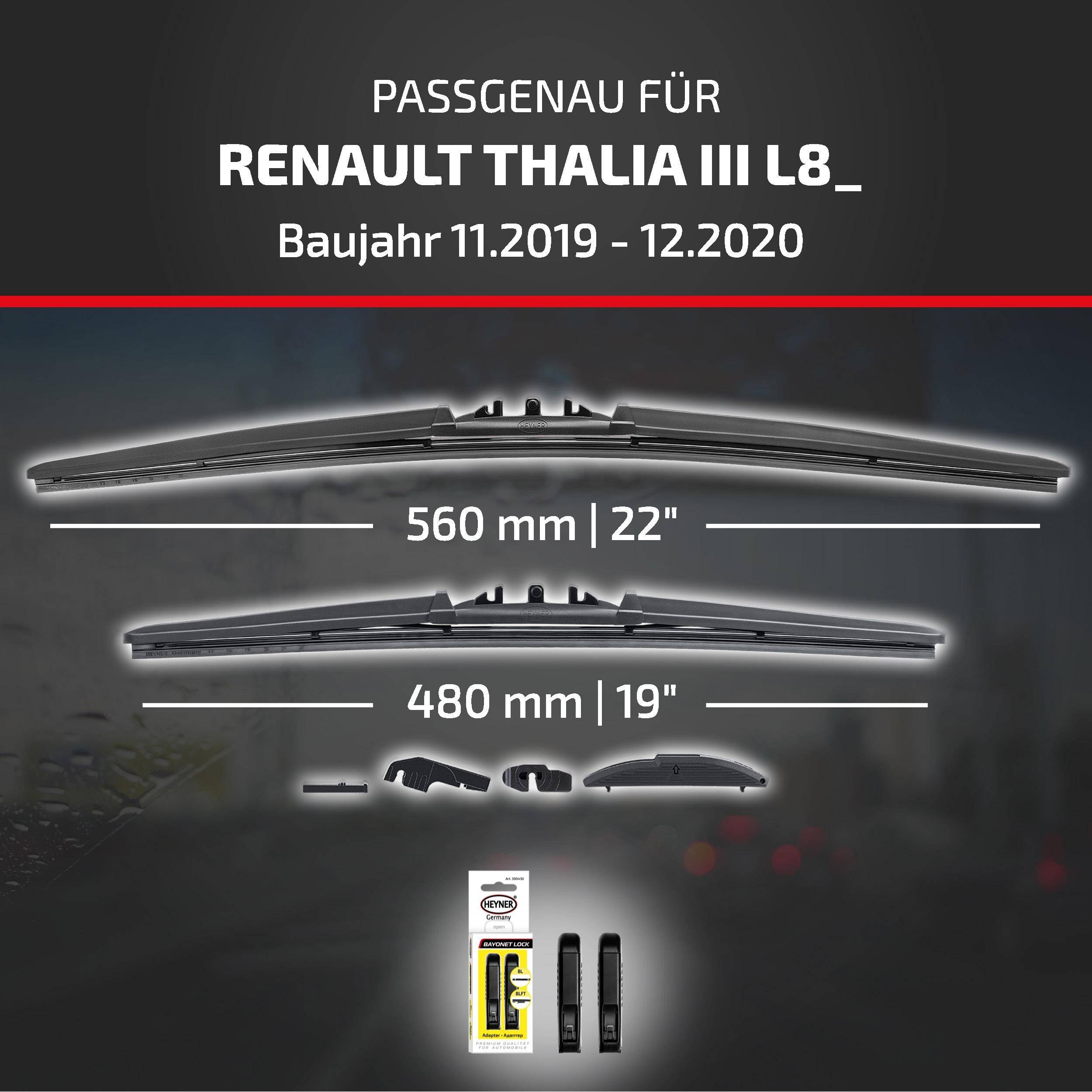 HEYNER® Scheibenwischer für RENAULT THALIA III (11.2019 - 12.2020) HYBRID Flachbalkenwischer