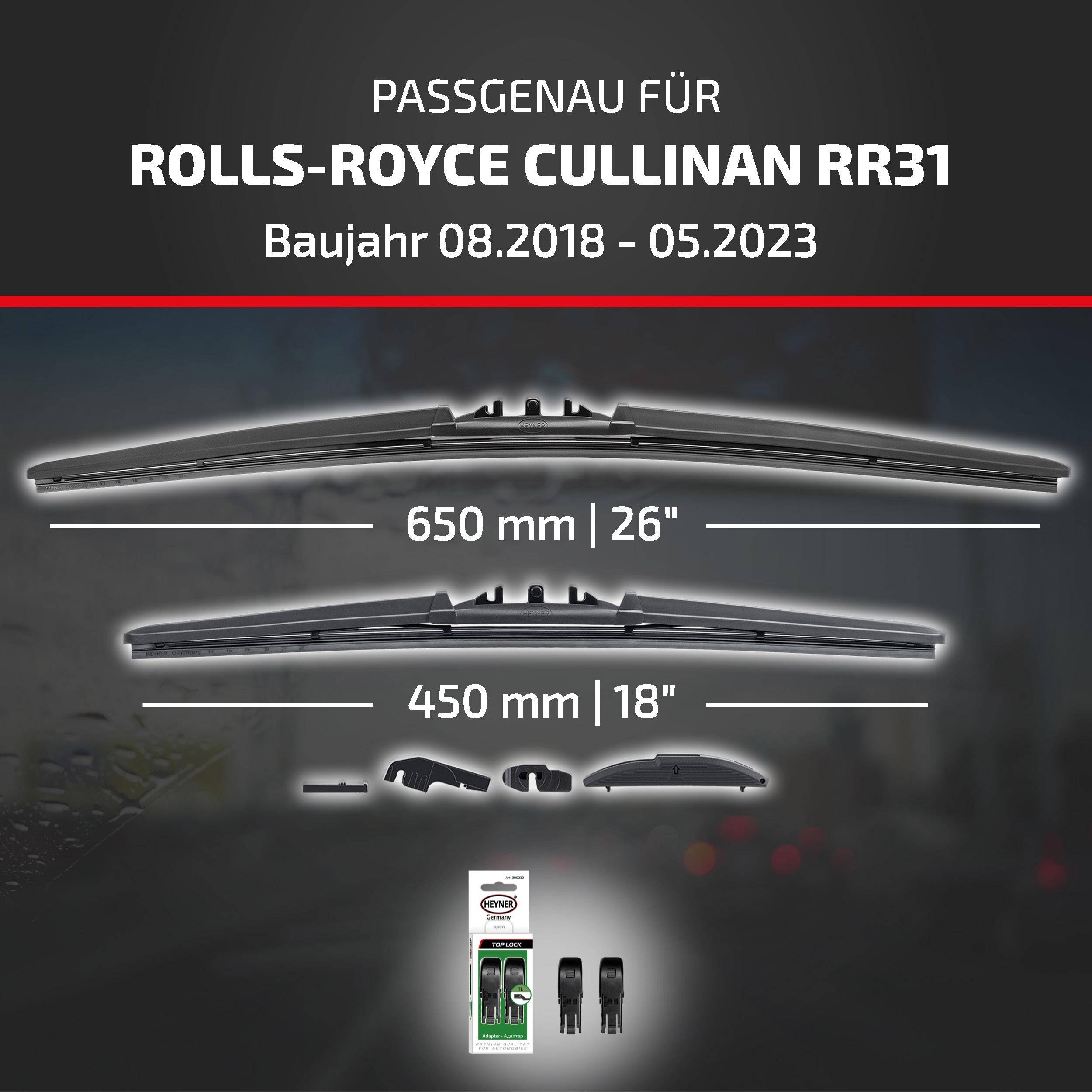 HEYNER® Scheibenwischer für ROLLS-ROYCE CULLINAN 08.2018 - 05.2023, HYBRID Flachbalkenwischer,