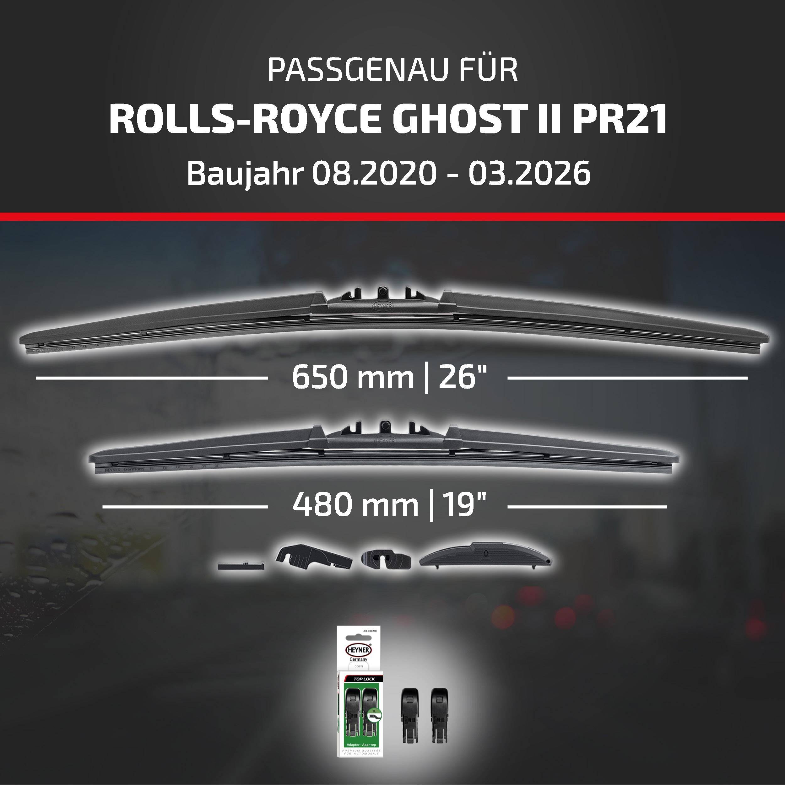 HEYNER® Scheibenwischer komp. mit ROLLS-ROYCE GHOST II (08.2020 - 05.2026) HYBRID Flachbalkenwischer
