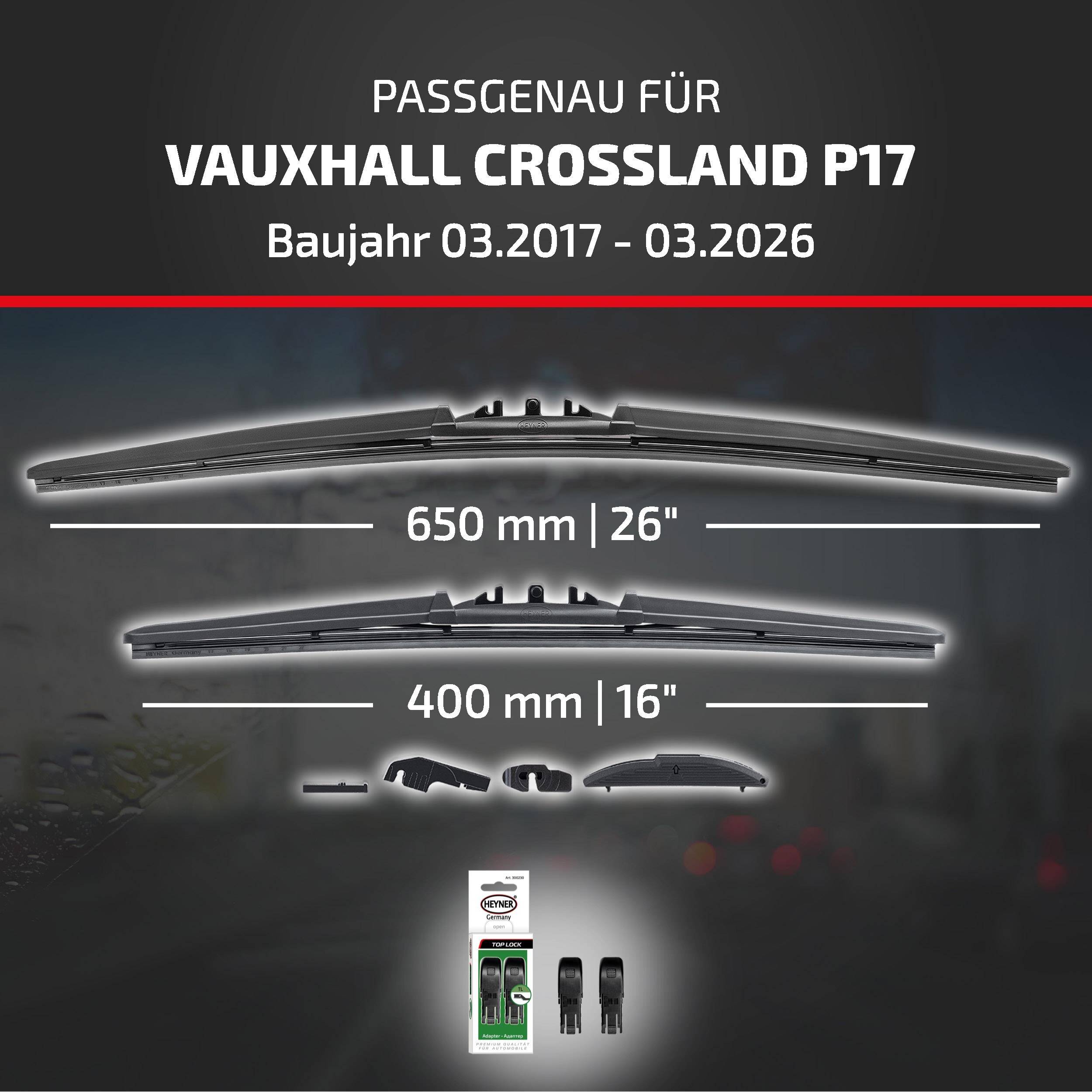 HEYNER® Scheibenwischer komp. mit VAUXHALL CROSSLAND (03.2017 - 05.2026) HYBRID Flachbalkenwischer