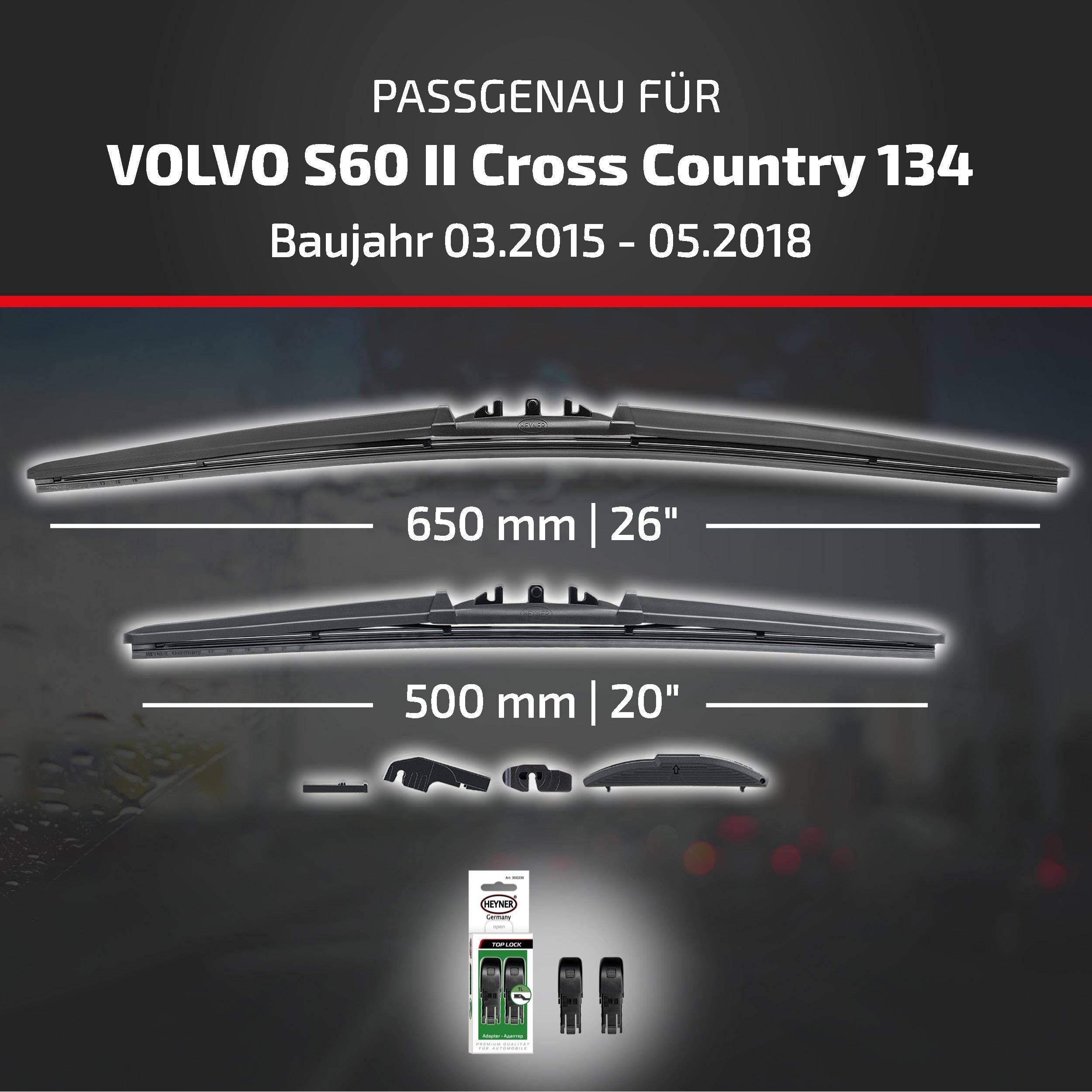 HEYNER® Scheibenwischer für VOLVO S60 II Cross Country 03.2015 - 05.2018, HYBRID Flachbalkenwischer,