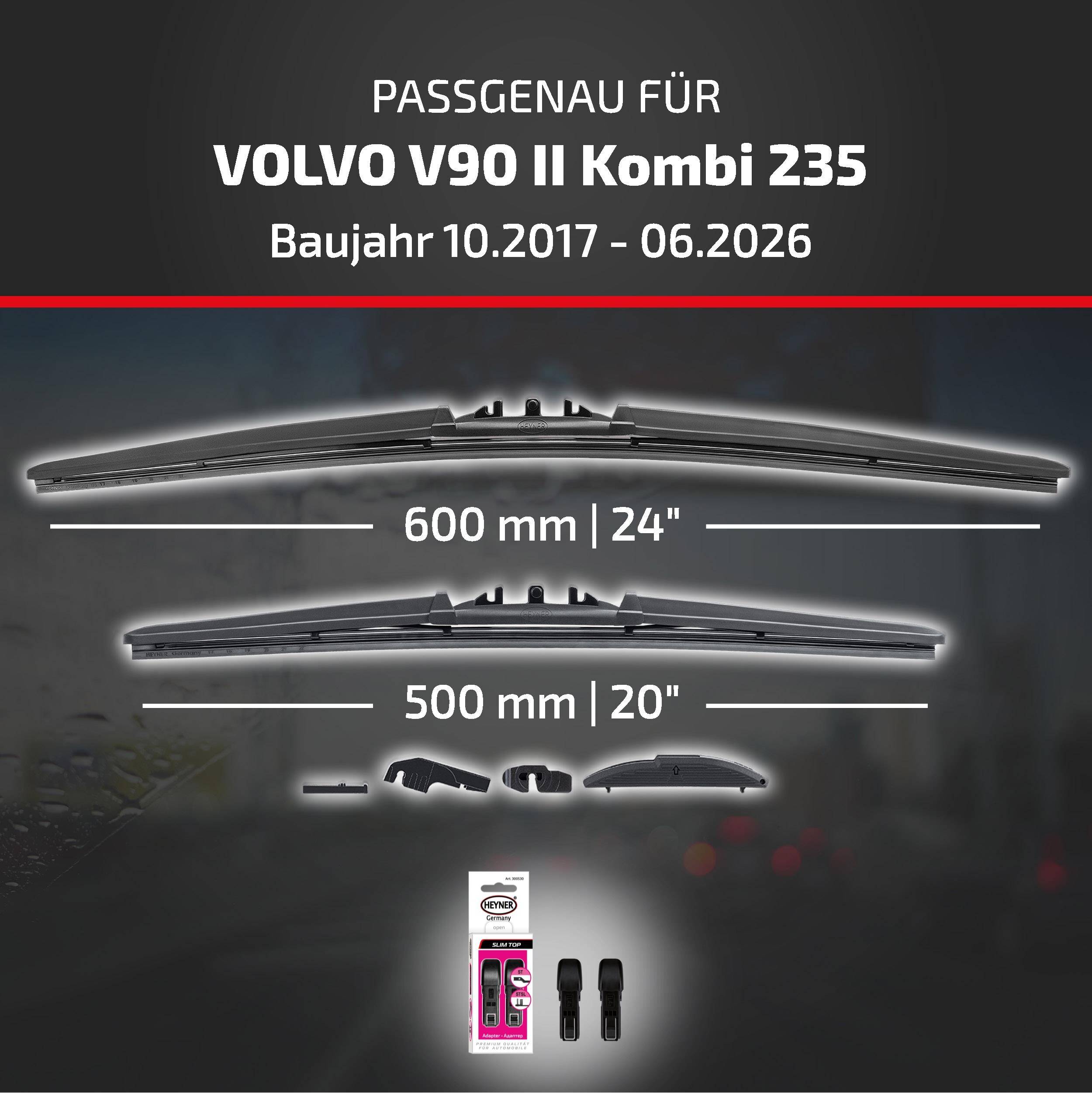 HEYNER® Scheibenwischer für VOLVO V90 II Kombi 10.2017 - 08.2026, HYBRID Flachbalkenwischer,