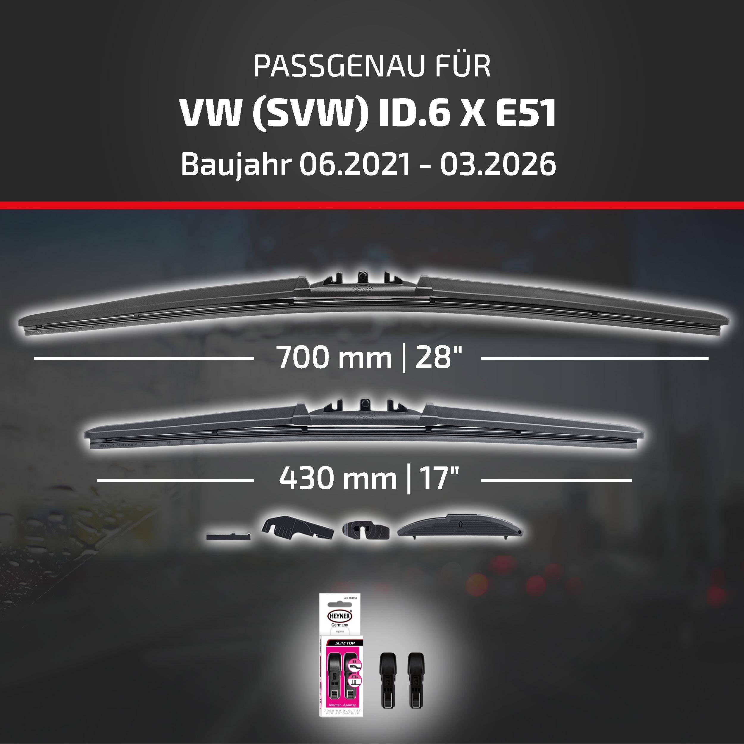 HEYNER® Scheibenwischer komp. mit VW (SVW) ID.6 X (06.2021 - 05.2026) HYBRID Flachbalkenwischer