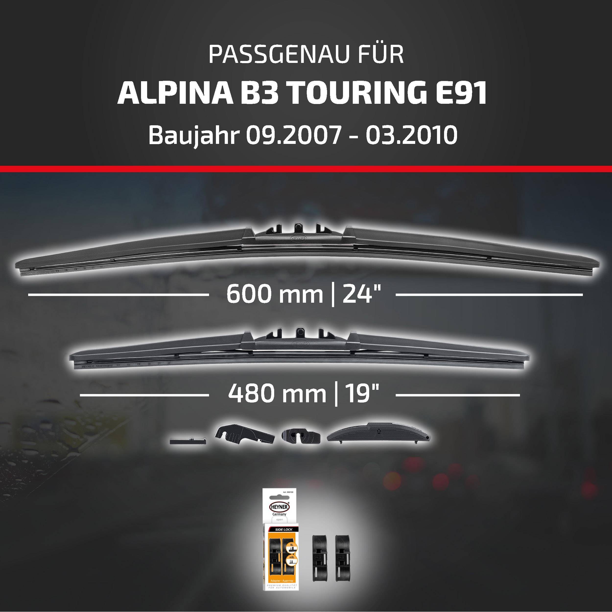 HEYNER® Scheibenwischer für ALPINA B3 TOURING 09.2007 - 03.2010, HYBRID Flachbalkenwischer,