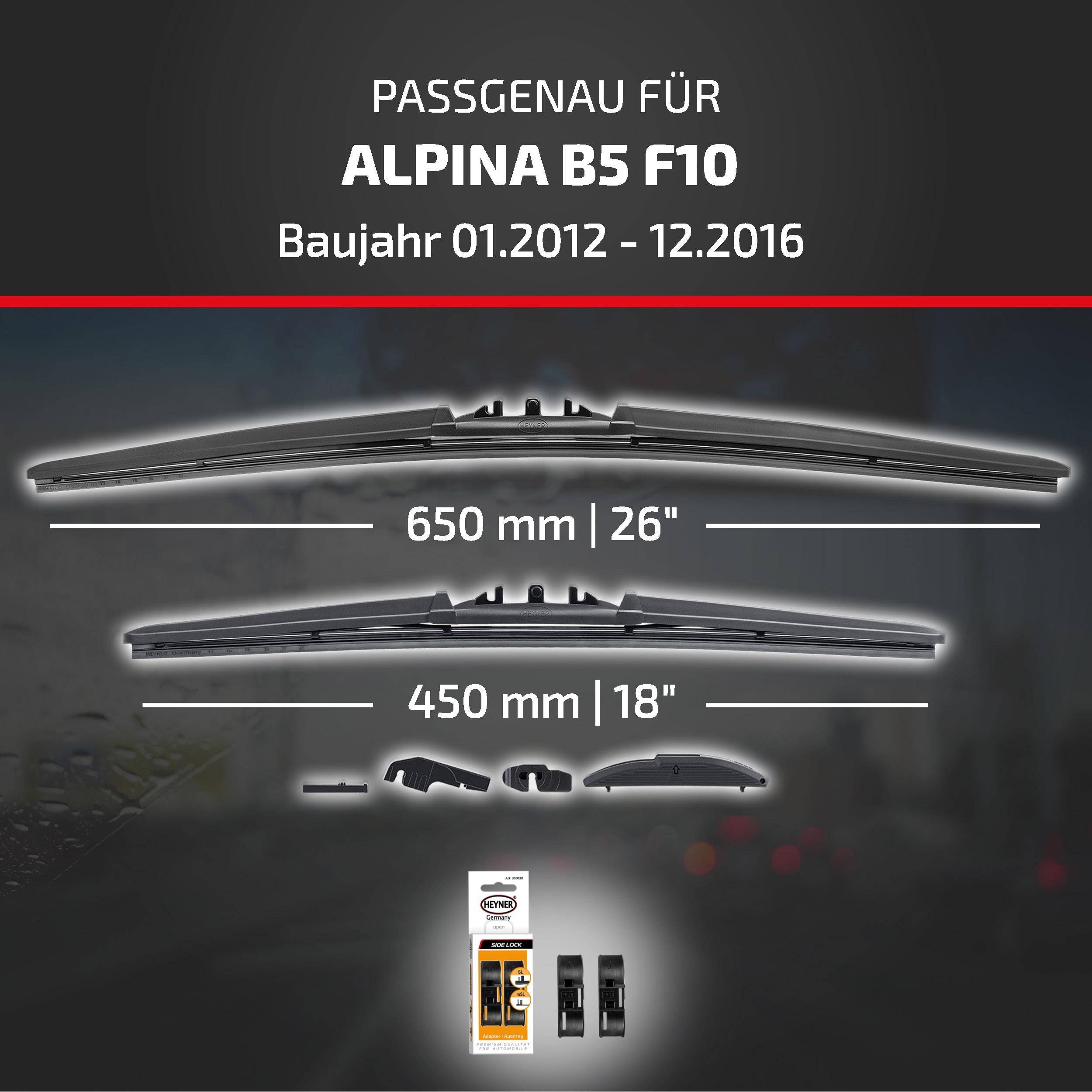 HEYNER® Scheibenwischer für ALPINA B5 01.2012 - 12.2016, HYBRID Flachbalkenwischer,