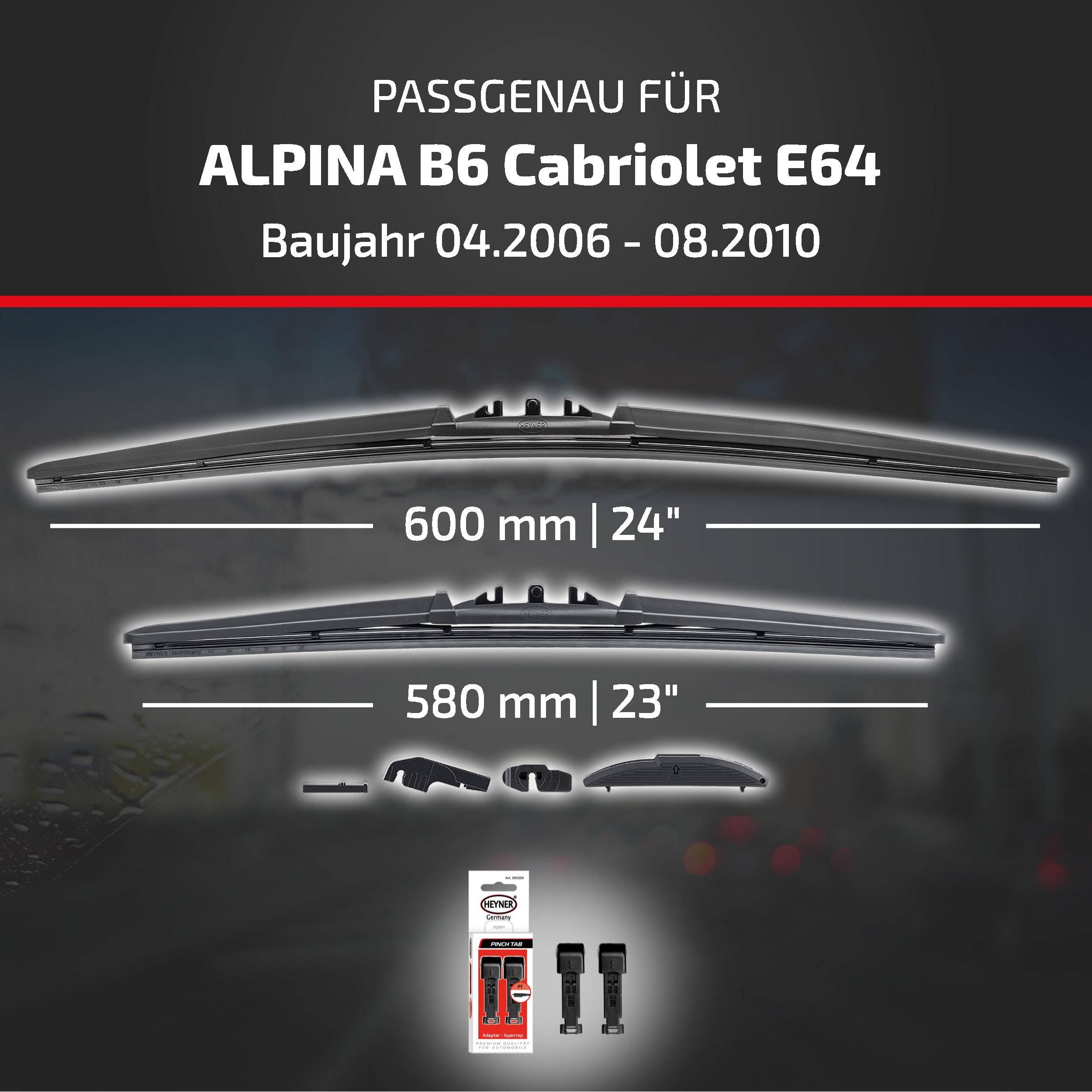 HEYNER® Scheibenwischer für ALPINA B6 Cabriolet 04.2006 - 08.2010, HYBRID Flachbalkenwischer,