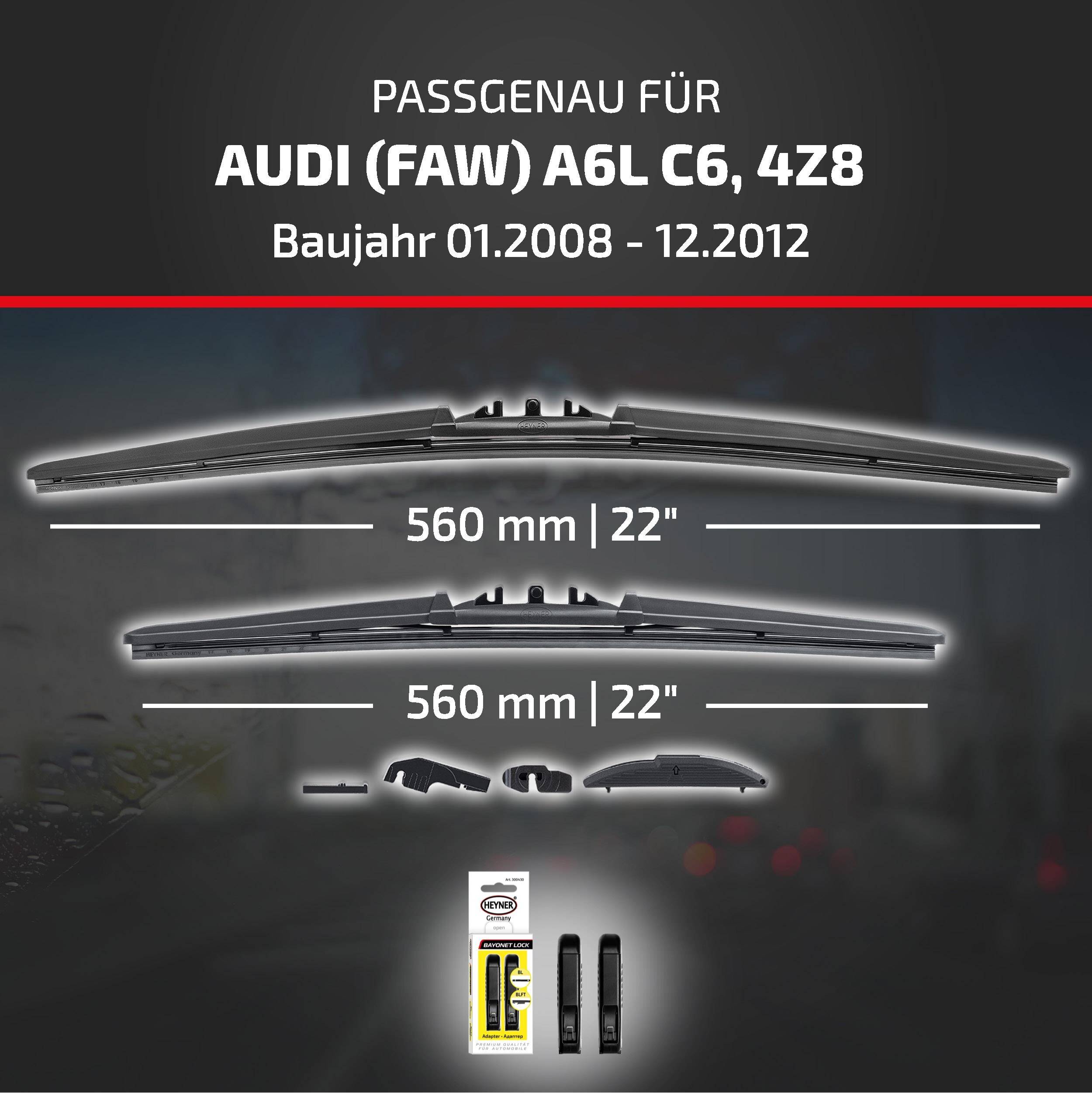 HEYNER® Scheibenwischer für AUDI (FAW) A6L (01.2008 - 12.2012) HYBRID Flachbalkenwischer