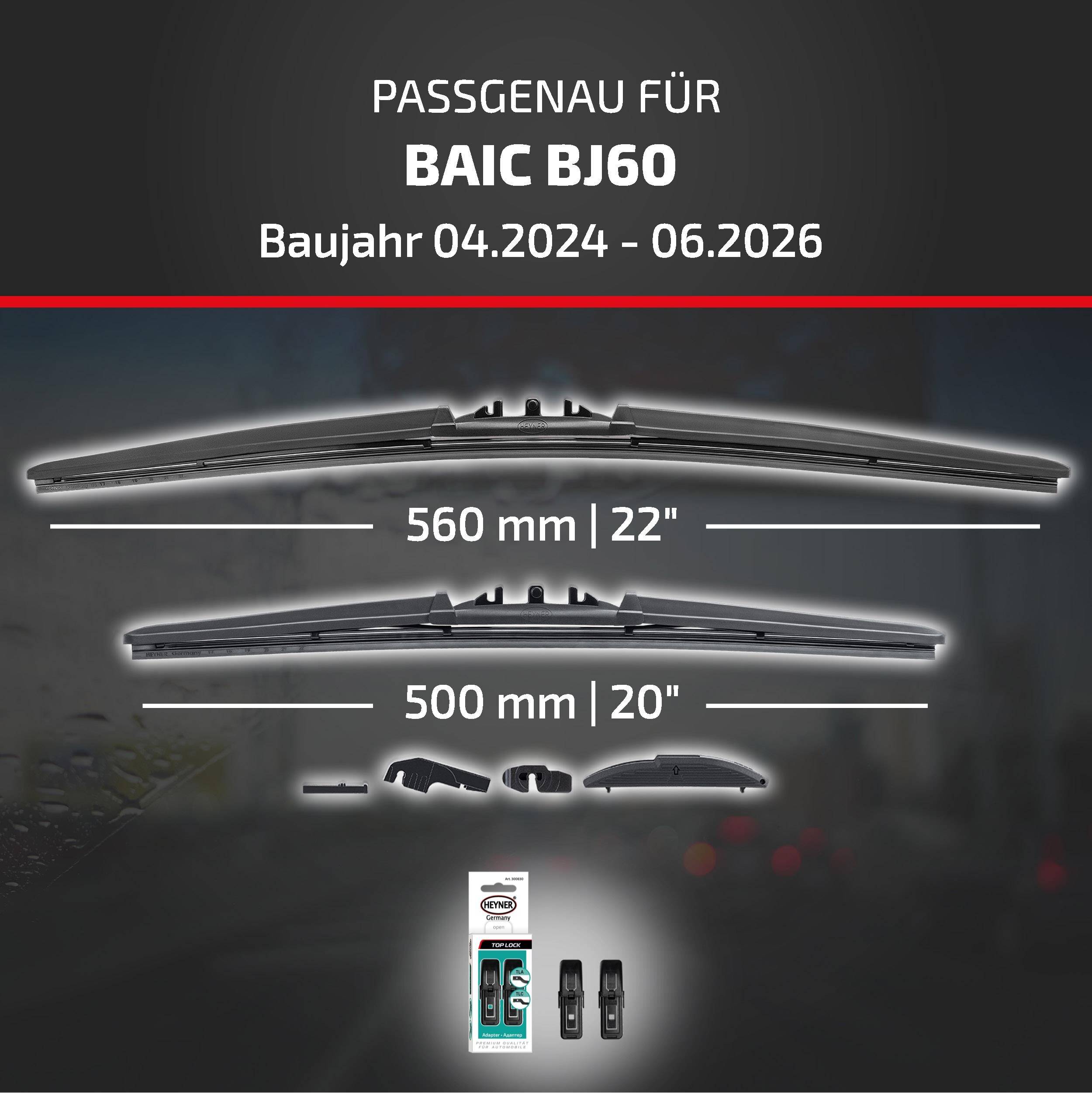 HEYNER® Scheibenwischer für BAIC BJ60 (04.2024 - 08.2026) HYBRID Flachbalkenwischer