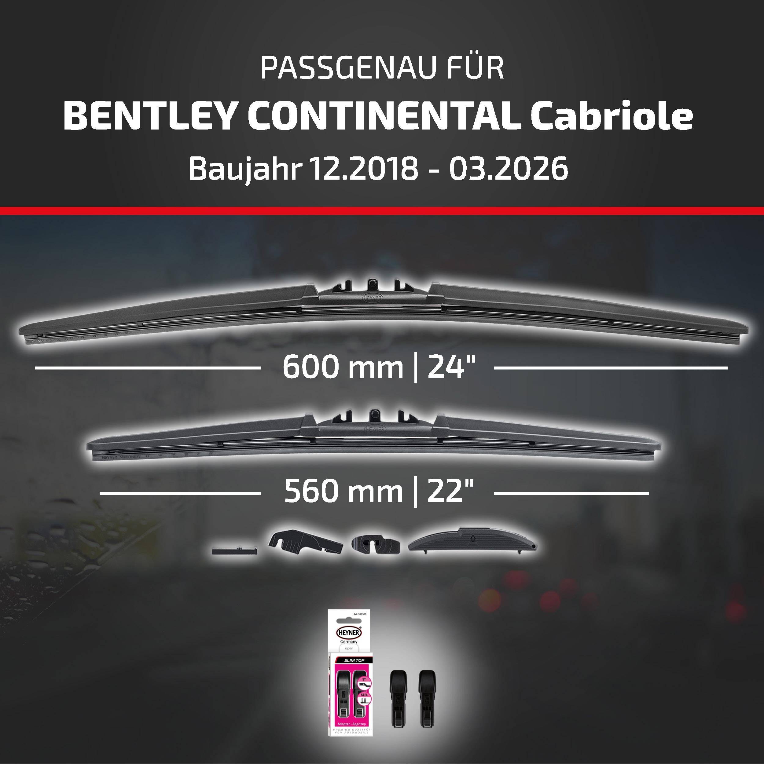 HEYNER® Scheibenwischer komp. mit BENTLEY CONTINENTAL Cabriolet (12.2018 - 05.2026) HYBRID Flachbalkenwischer
