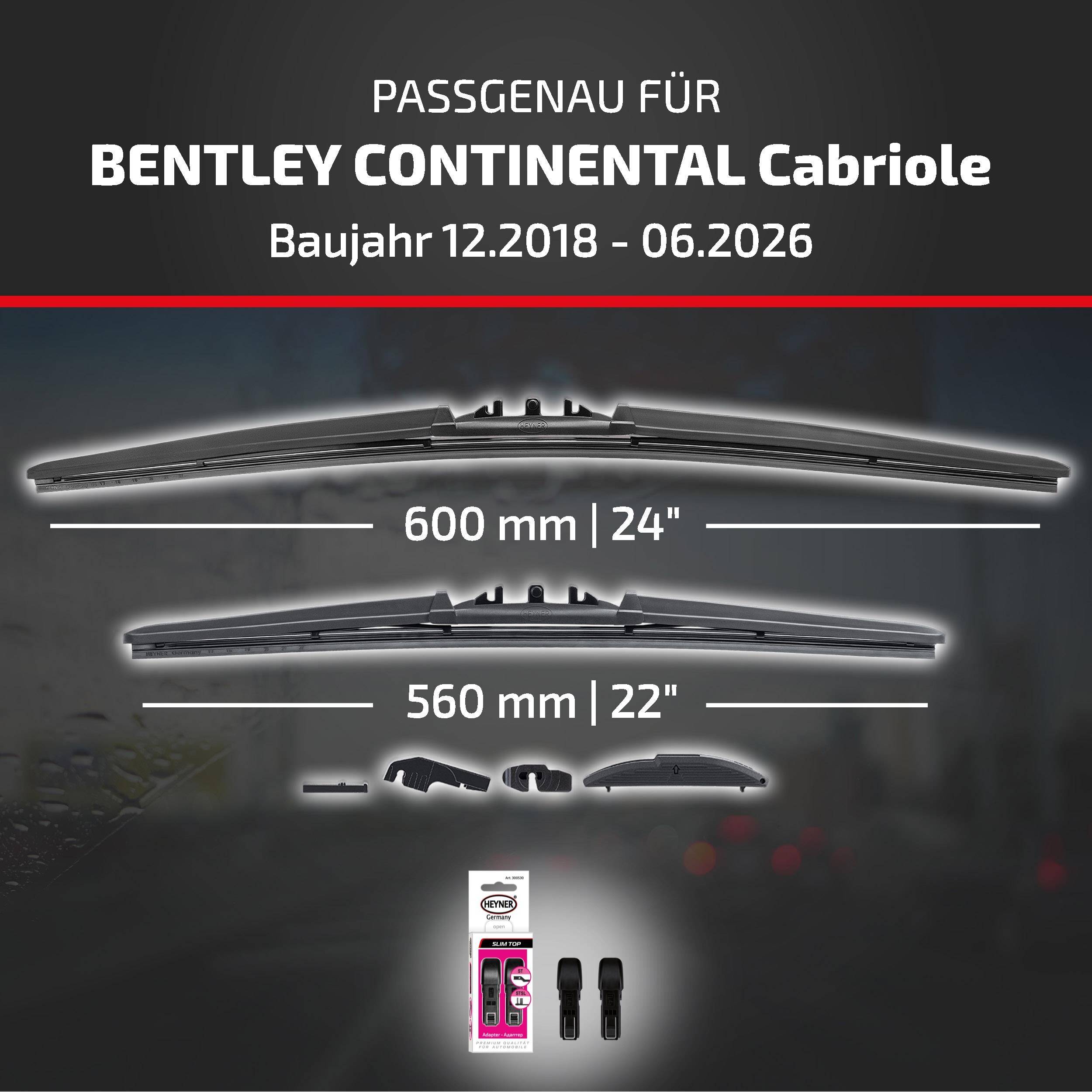 HEYNER® Scheibenwischer für BENTLEY CONTINENTAL Cabriolet 12.2018 - 08.2026, HYBRID Flachbalkenwischer,