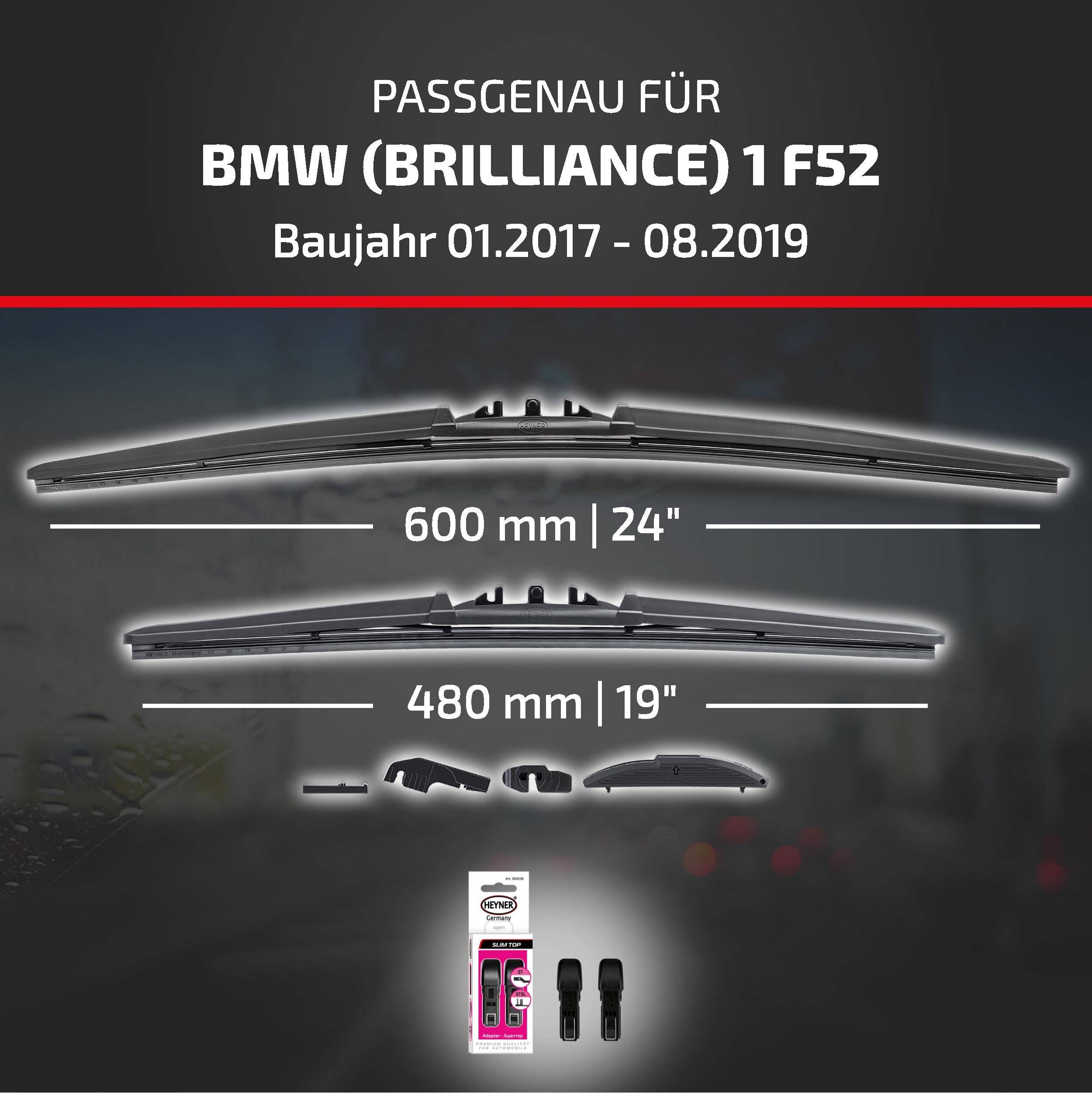 HEYNER® Scheibenwischer für BMW (BRILLIANCE) 1 01.2017 - 08.2019, HYBRID Flachbalkenwischer,