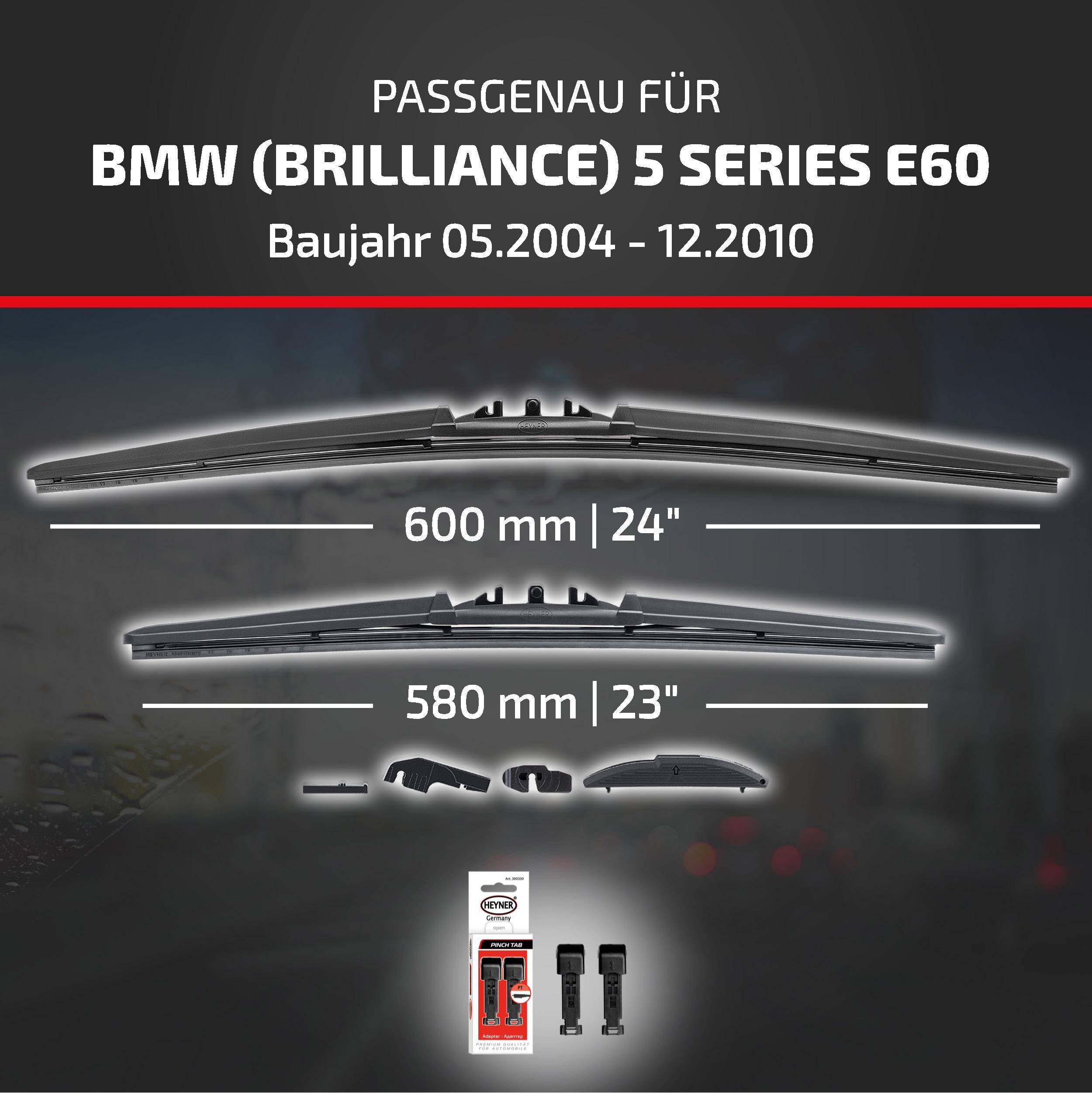 HEYNER® Scheibenwischer für BMW (BRILLIANCE) 5 SERIES 05.2004 - 12.2010, HYBRID Flachbalkenwischer,