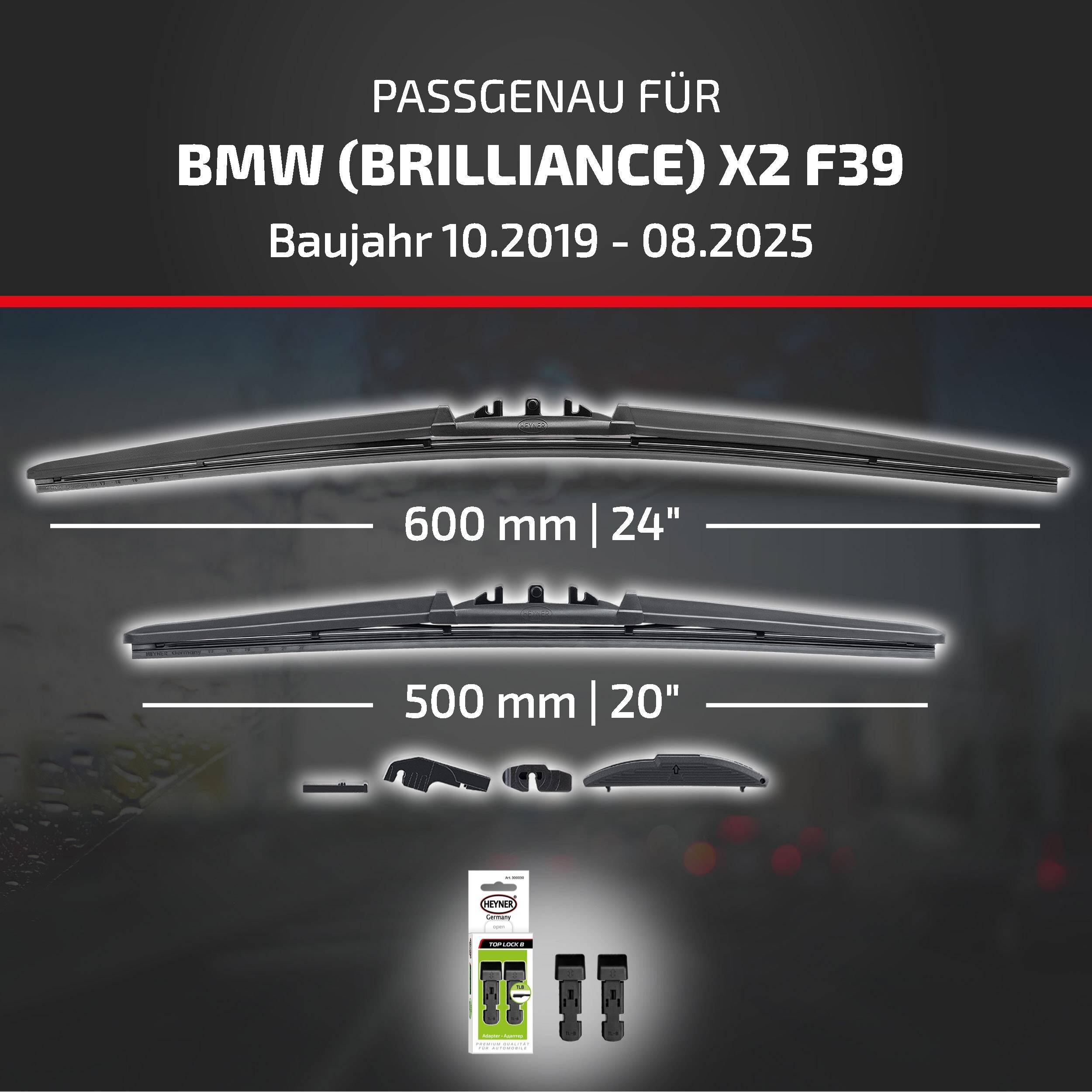 HEYNER® Scheibenwischer für BMW (BRILLIANCE) X2 10.2019 - 08.2025, HYBRID Flachbalkenwischer,