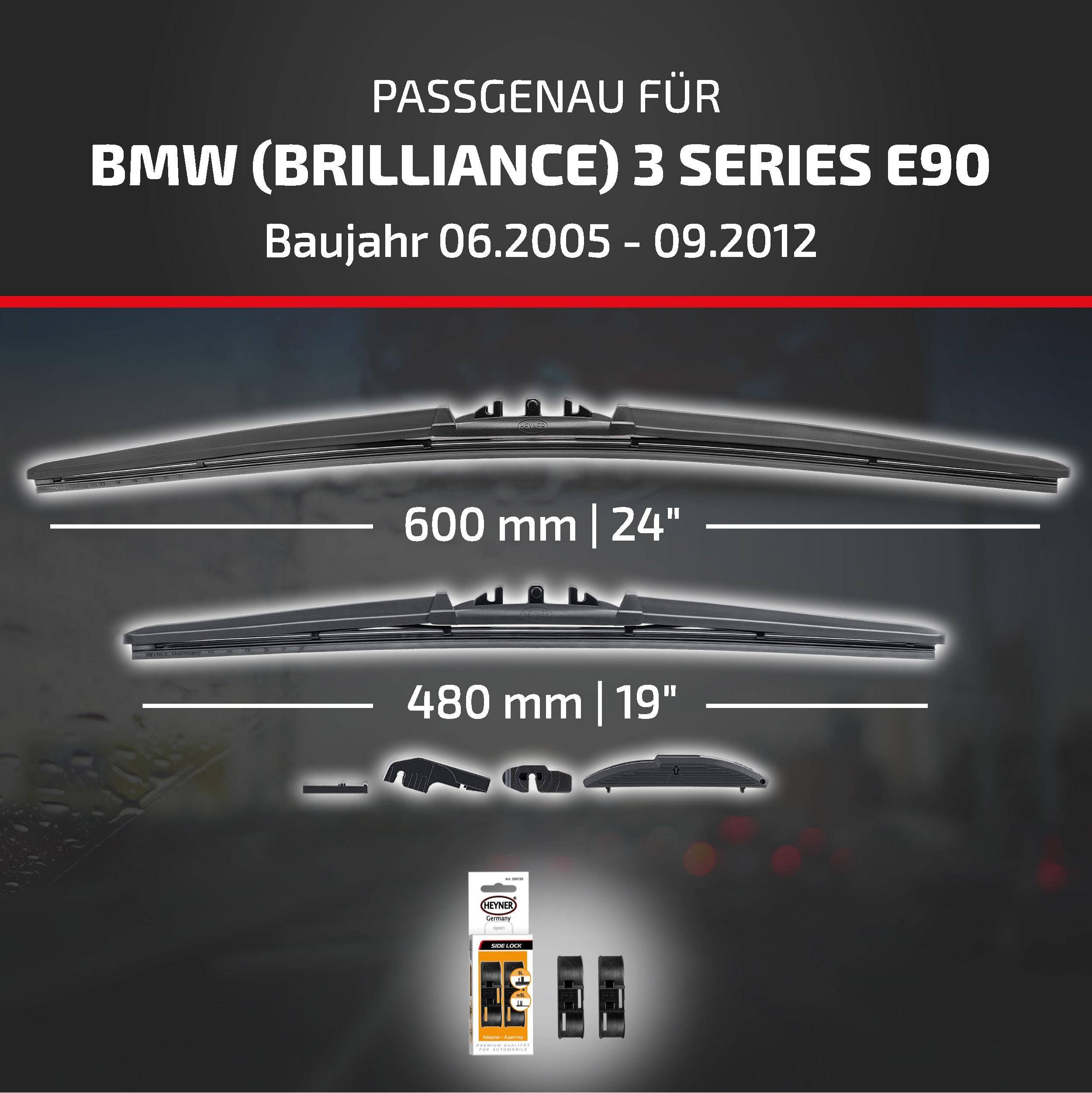 HEYNER® Scheibenwischer komp. mit BMW (BRILLIANCE) 3 SERIES (06.2005 - 09.2012) HYBRID Flachbalkenwischer
